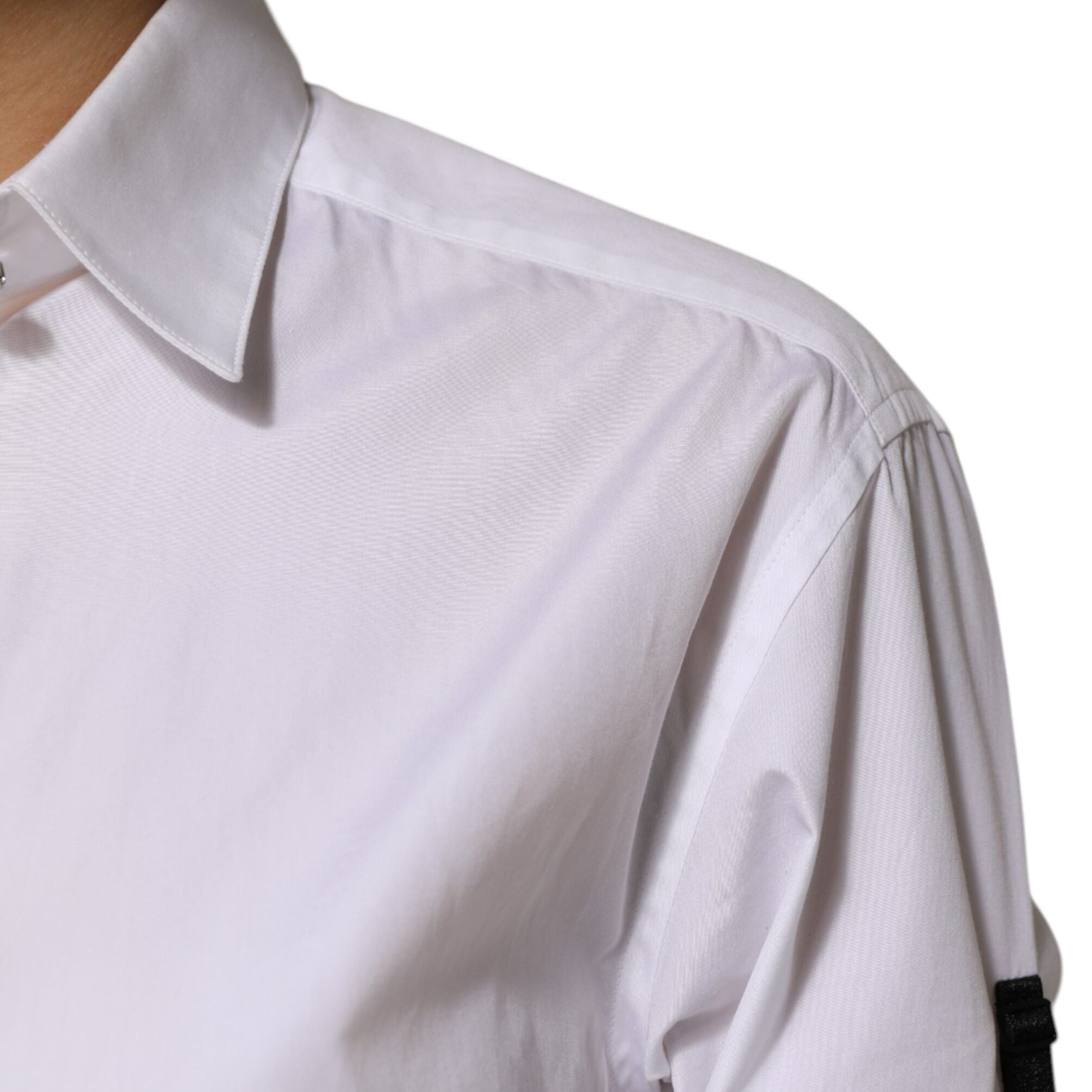 Dolce & Gabbana White Crystal Embellished Collared Shirt Top