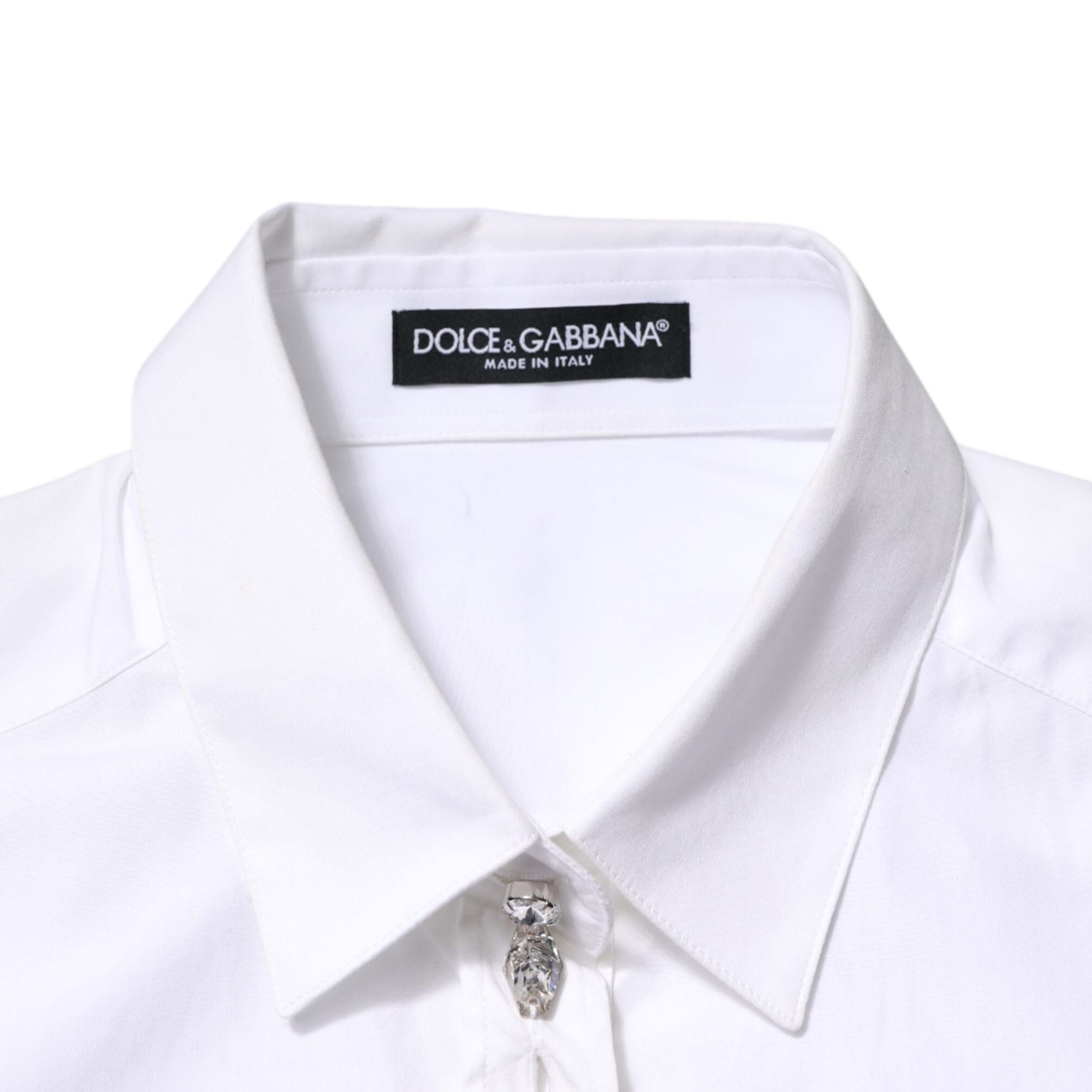 Dolce & Gabbana White Crystal Embellished Collared Shirt Top