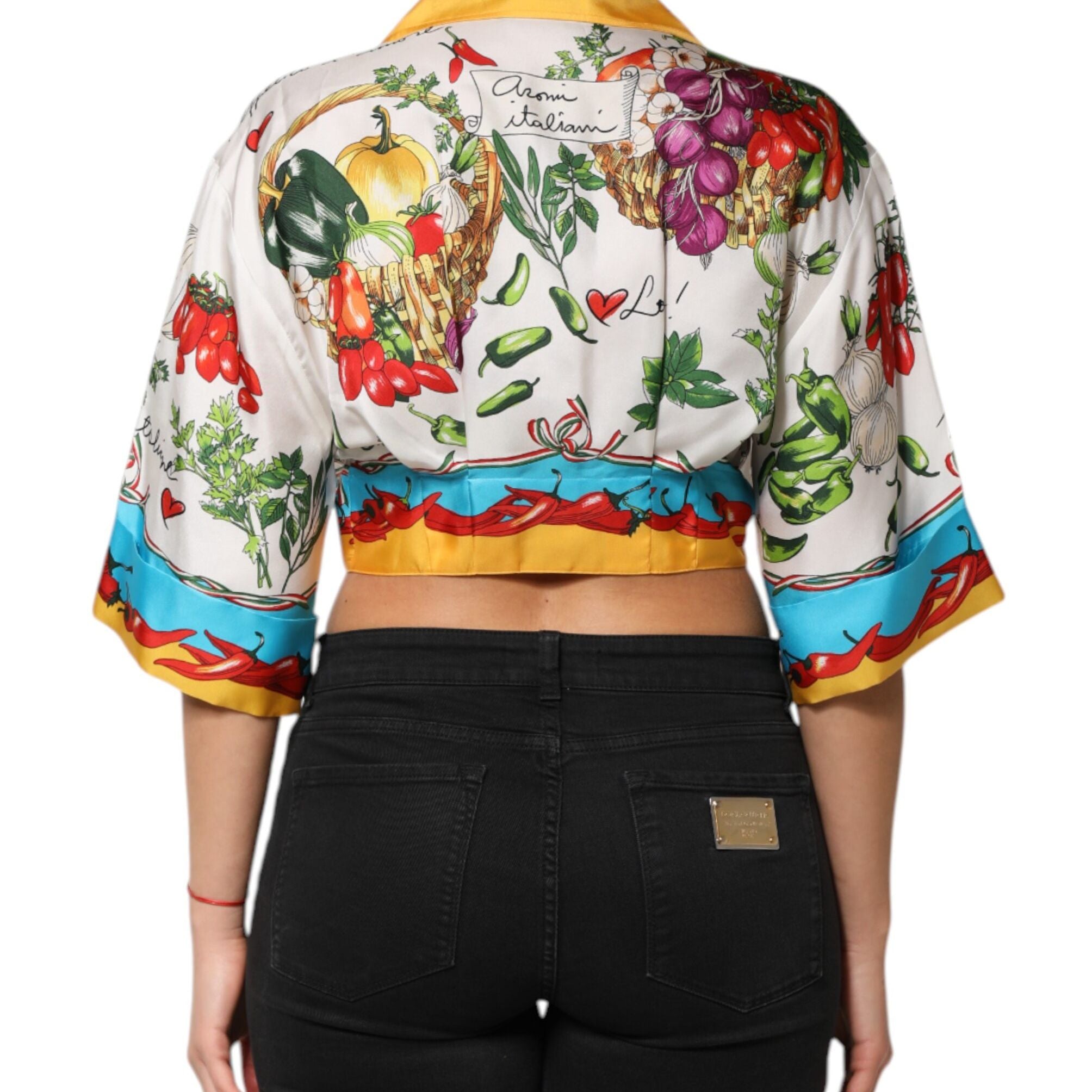 Dolce & Gabbana Multicolor Chili Silk Cropped Blouse Top