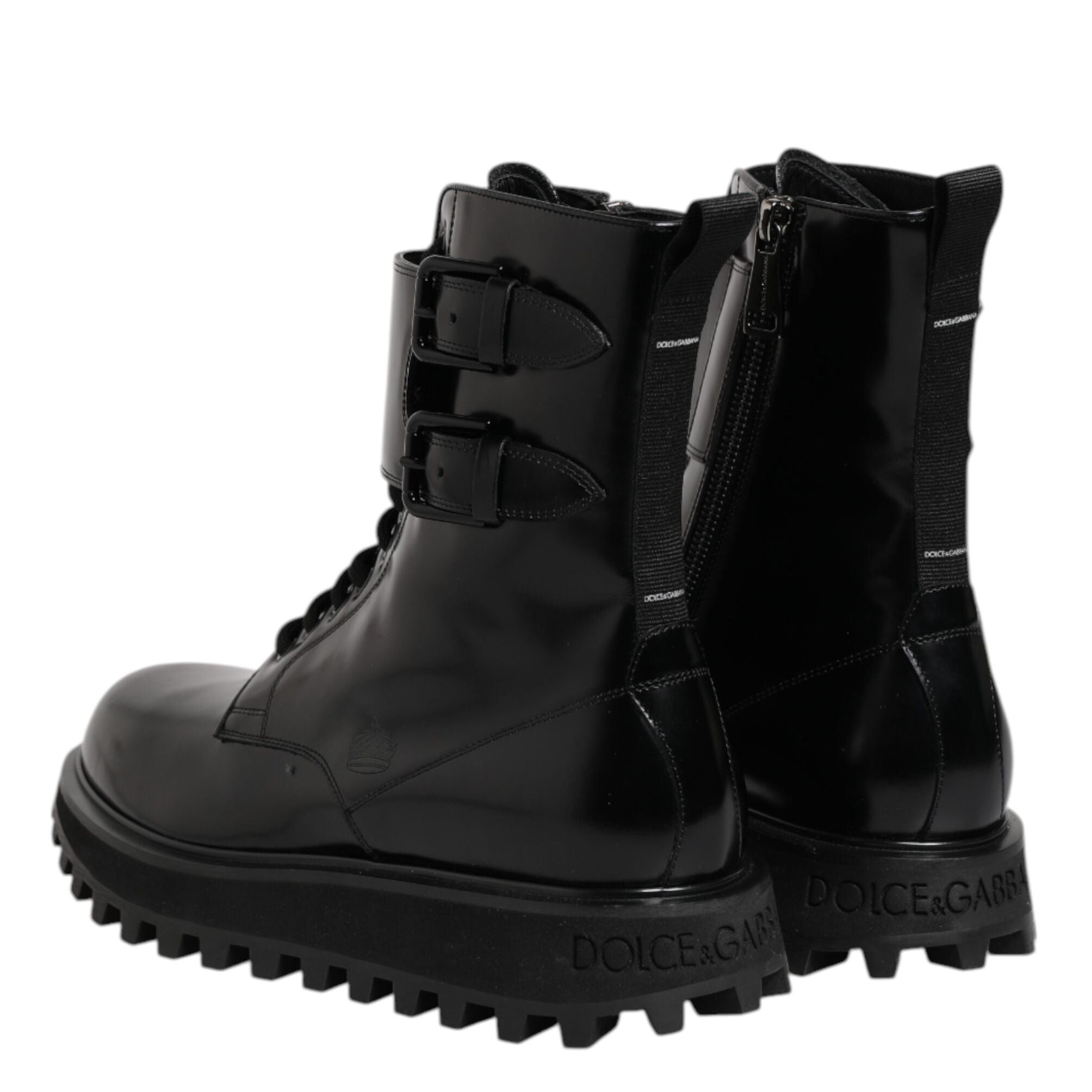 Dolce & Gabbana Black Leather Lace Up Mid Calf Boots Shoes