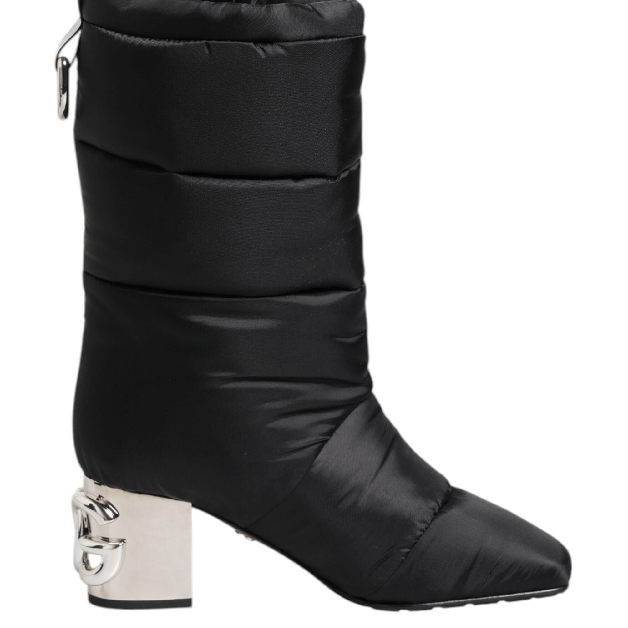 Dolce & Gabbana Black Padded Mid Calf Logo Heel Boots Shoes