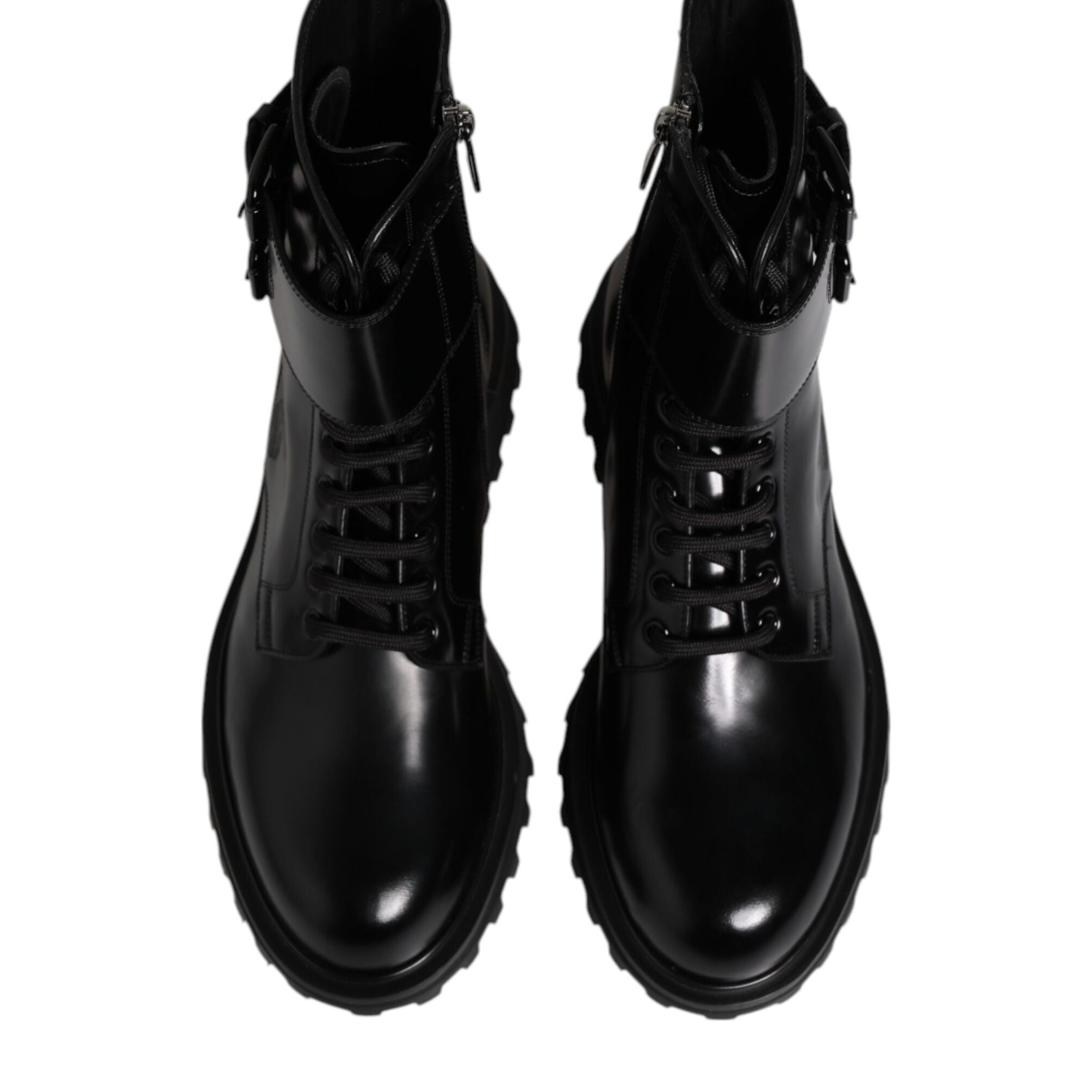 Dolce & Gabbana Black Leather Lace Up Mid Calf Boots Shoes