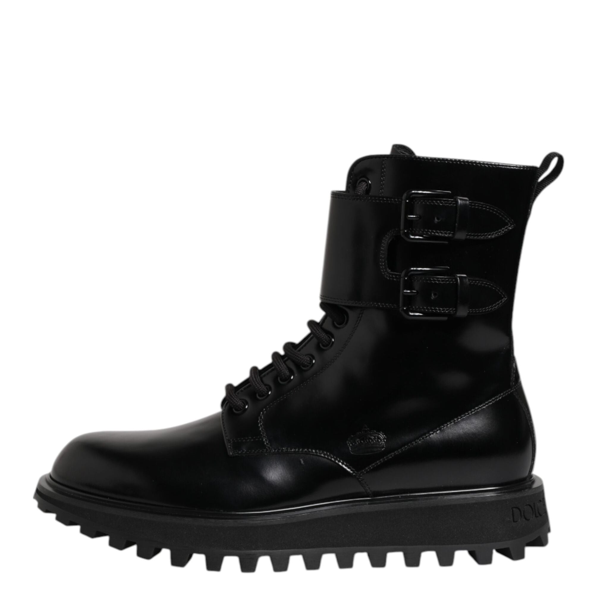 Dolce & Gabbana Black Leather Lace Up Mid Calf Boots Shoes