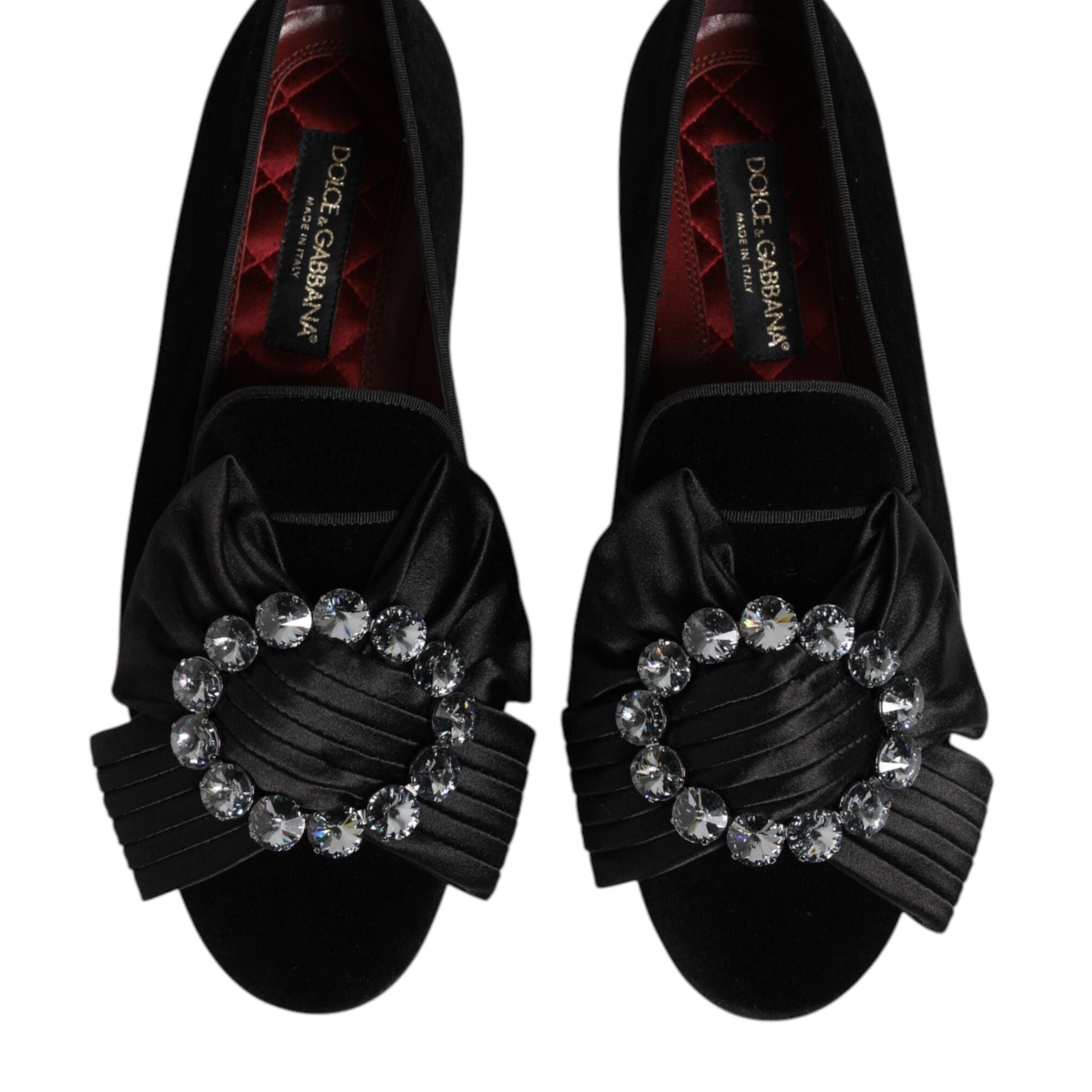 Dolce & Gabbana Black VATICANO Crystal Ribbon Slip On Shoes