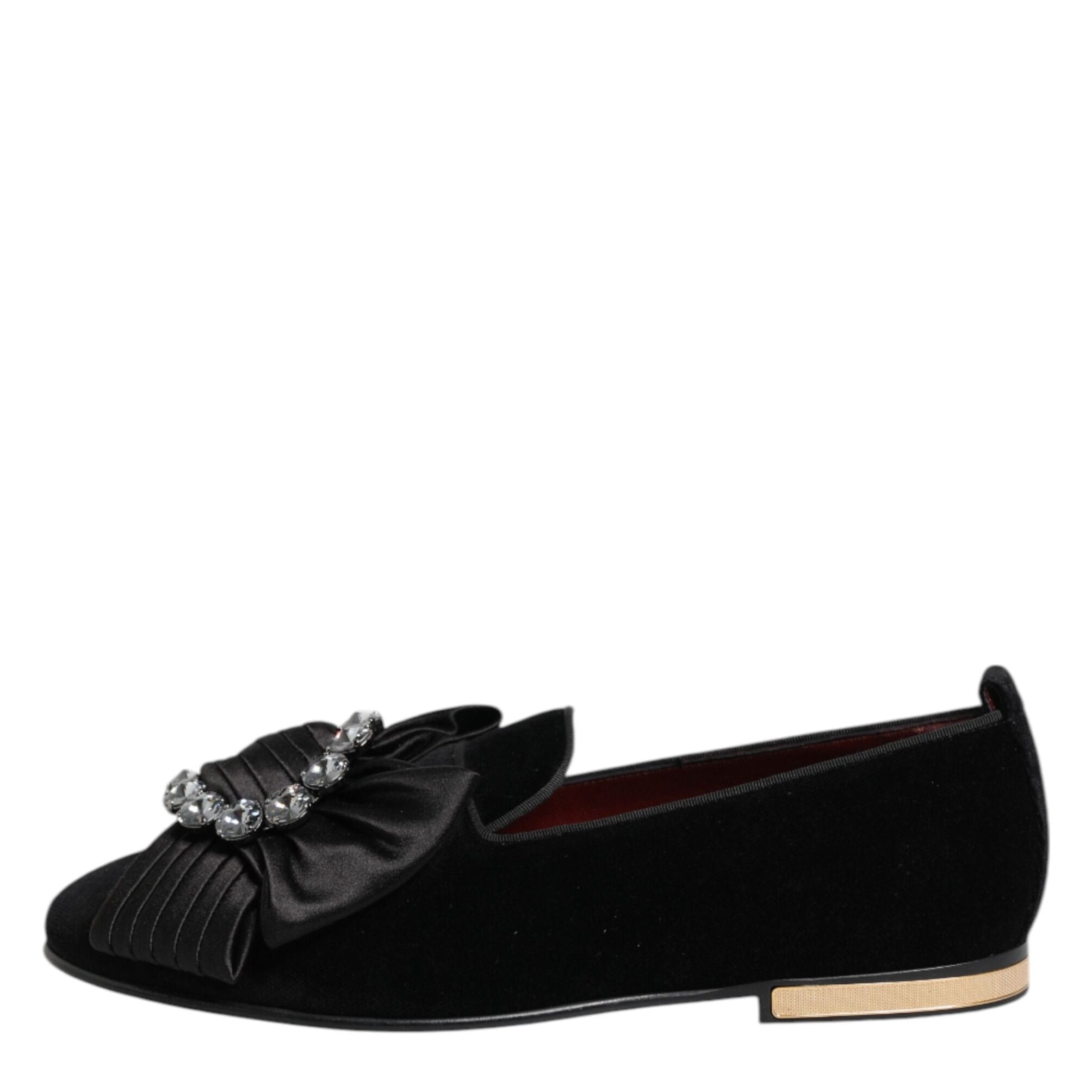 Dolce & Gabbana Black VATICANO Crystal Ribbon Slip On Shoes