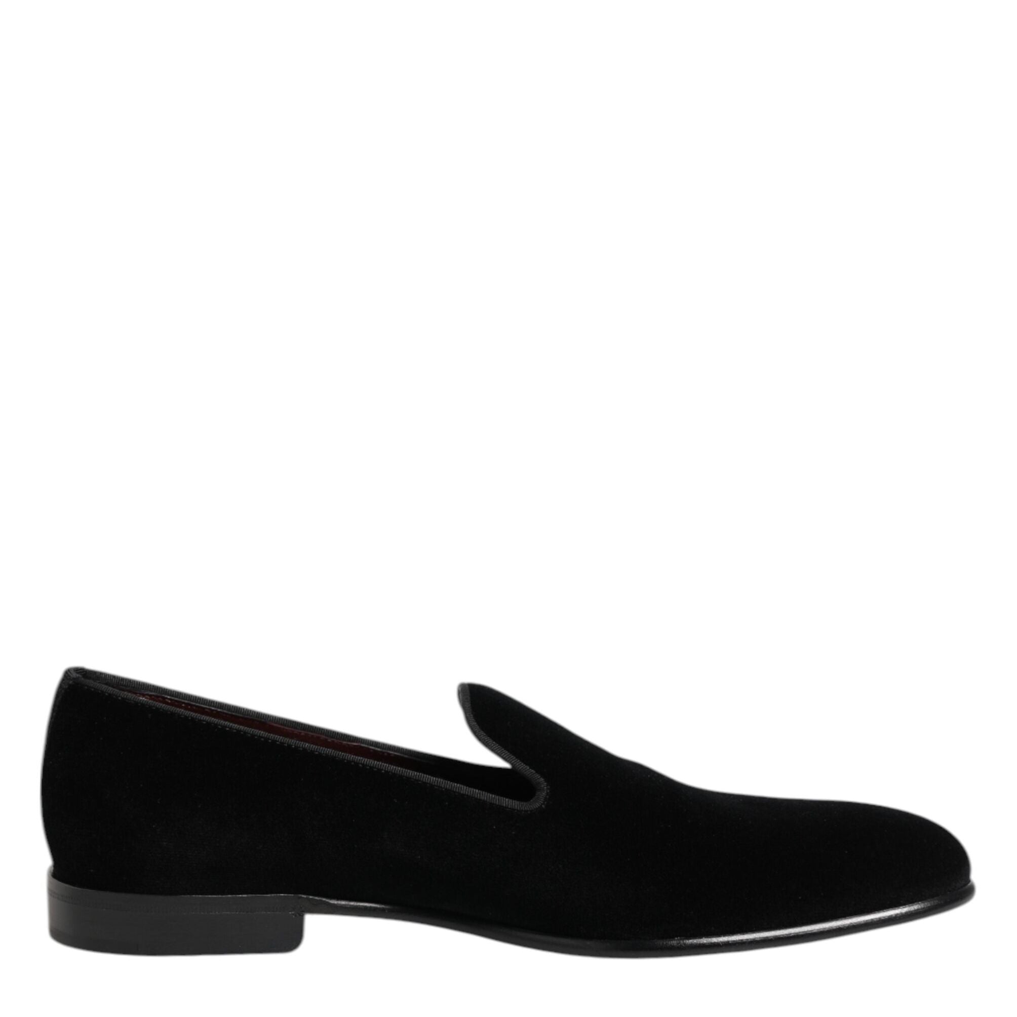 Dolce & Gabbana Black Velvet Slip On Loafers Men Formal Shoes
