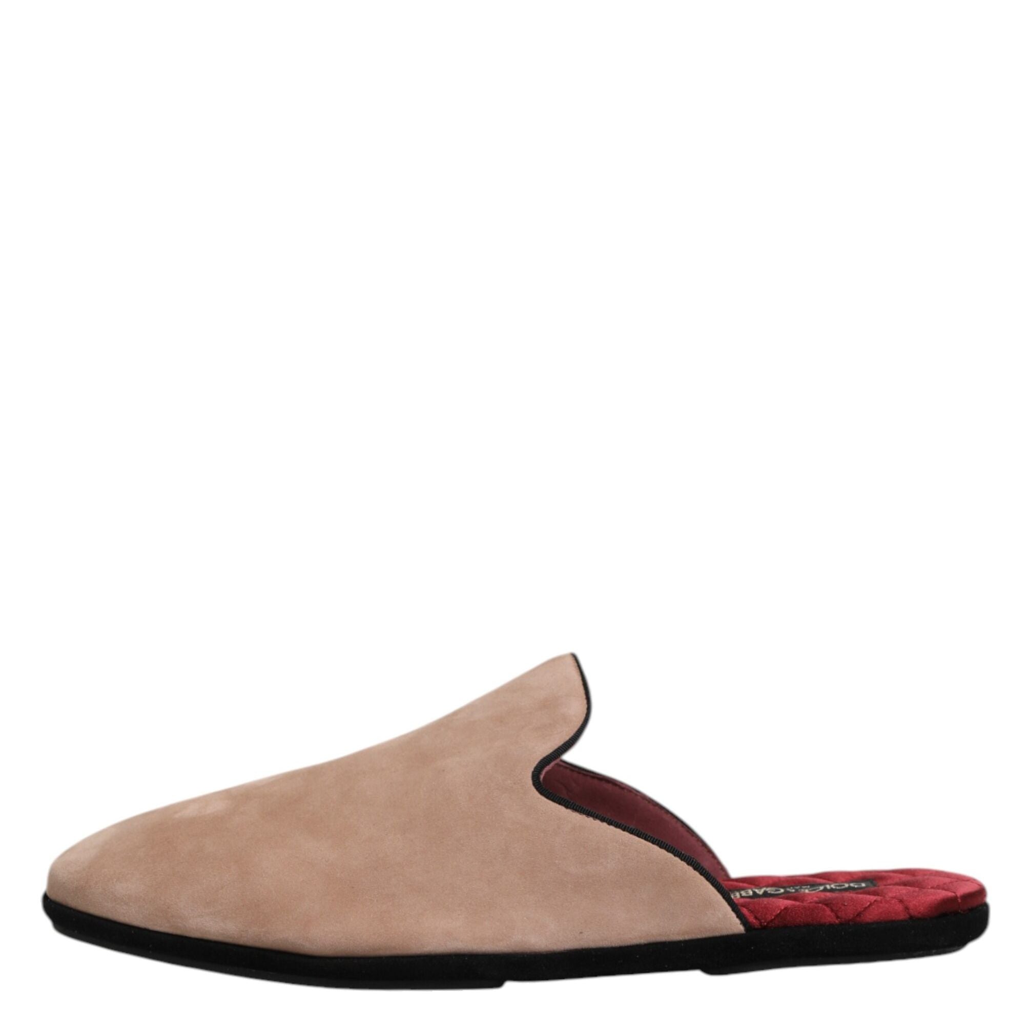Dolce & Gabbana Beige Suede Leather Slides Flat Slipper Shoes
