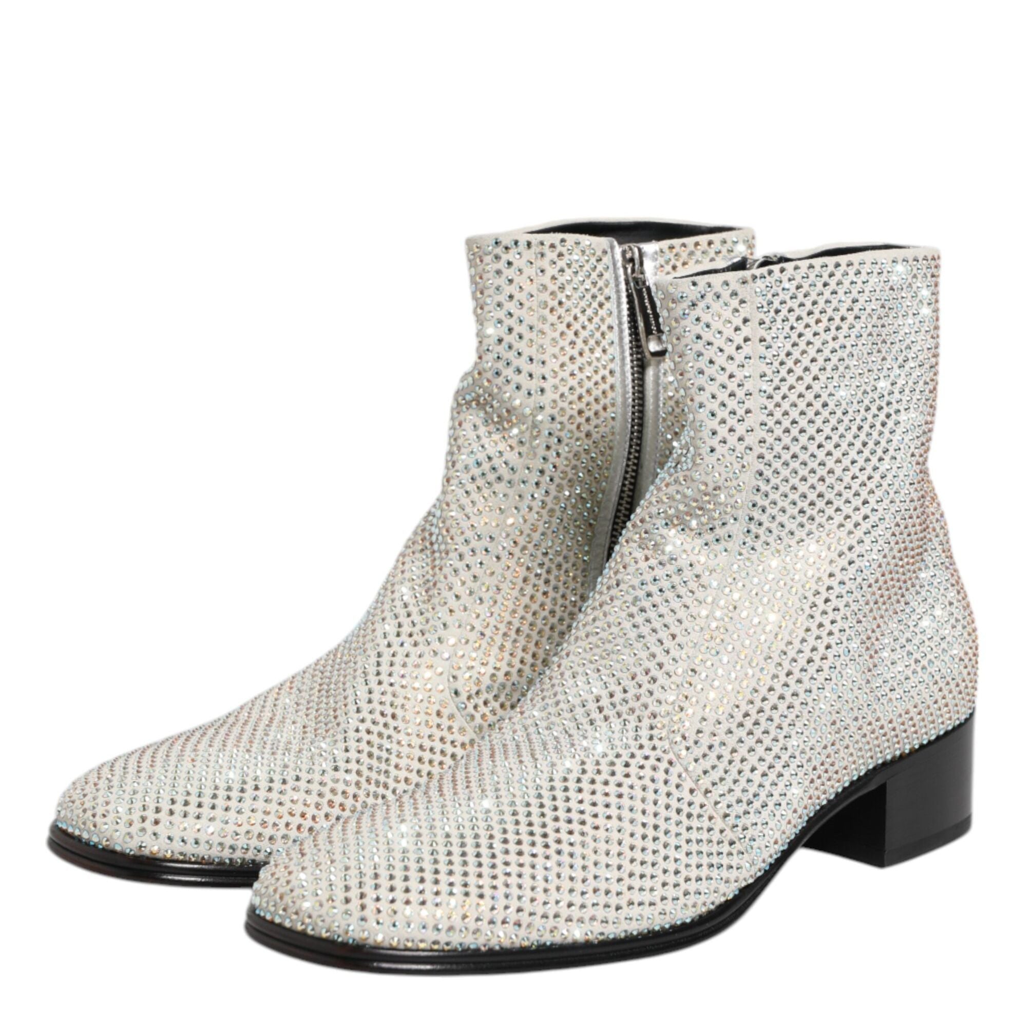 Dolce & Gabbana White Strass DG Logo Heels Ankle Boots Shoes