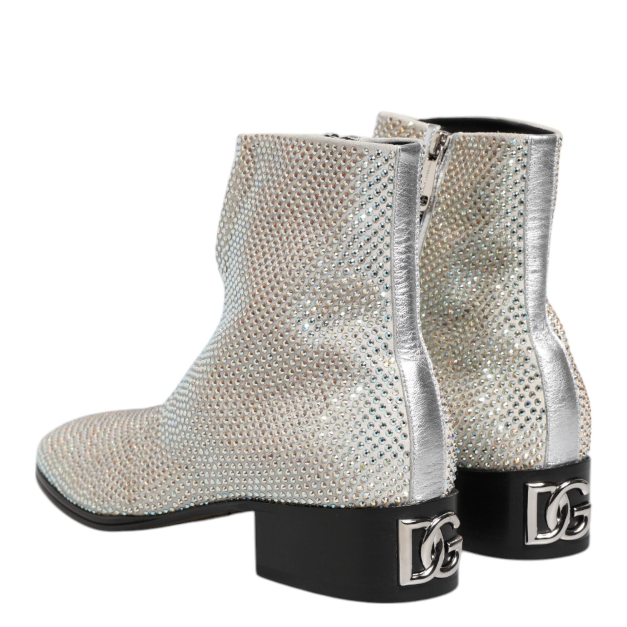 Dolce & Gabbana White Strass DG Logo Heels Ankle Boots Shoes