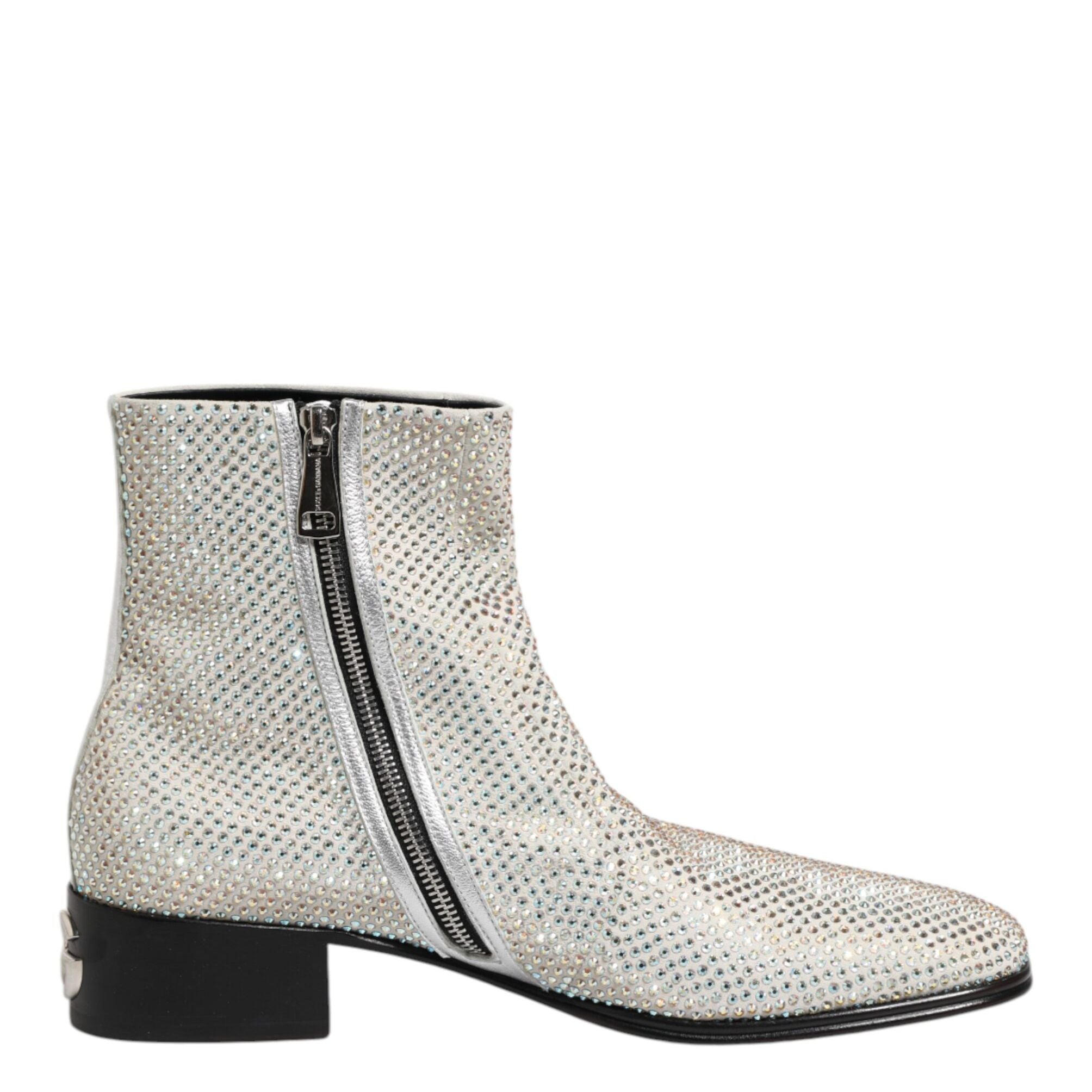 Dolce & Gabbana White Strass DG Logo Heels Ankle Boots Shoes
