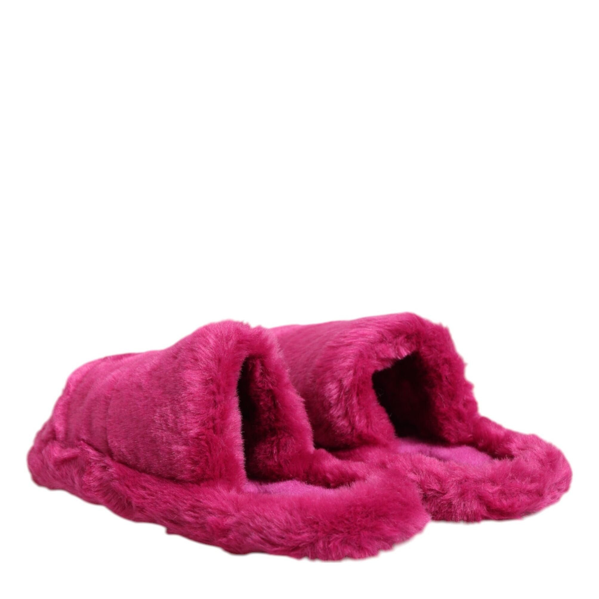 Dolce & Gabbana Pink Acrylic Faux Fur Mens Flats Sandals Shoes