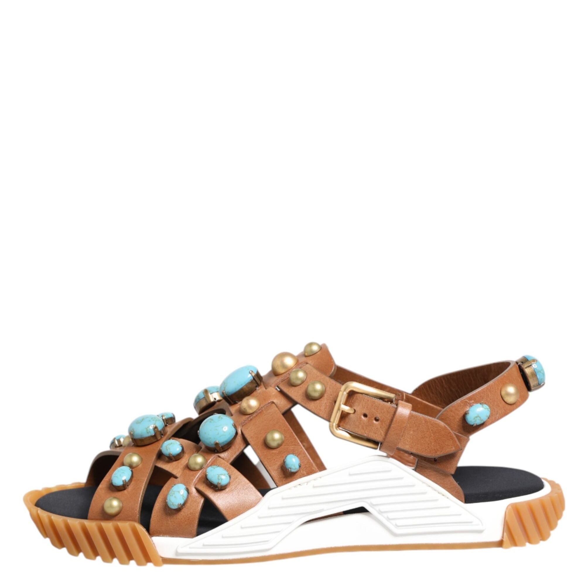 Dolce & Gabbana Brown Leather Studded Slides Sandals Shoes