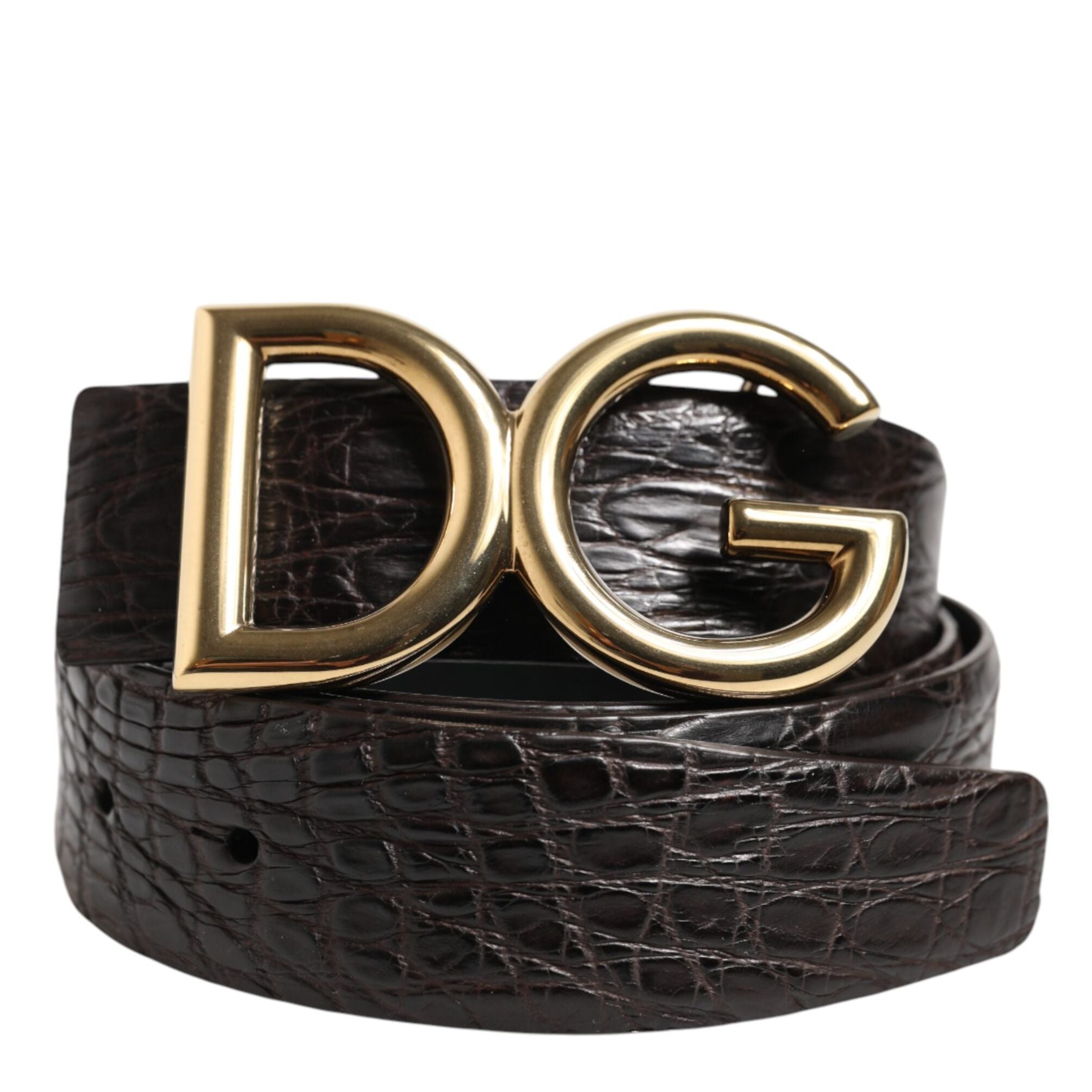 Dolce & Gabbana Black Exotic Leather DG Logo Buckle Belt