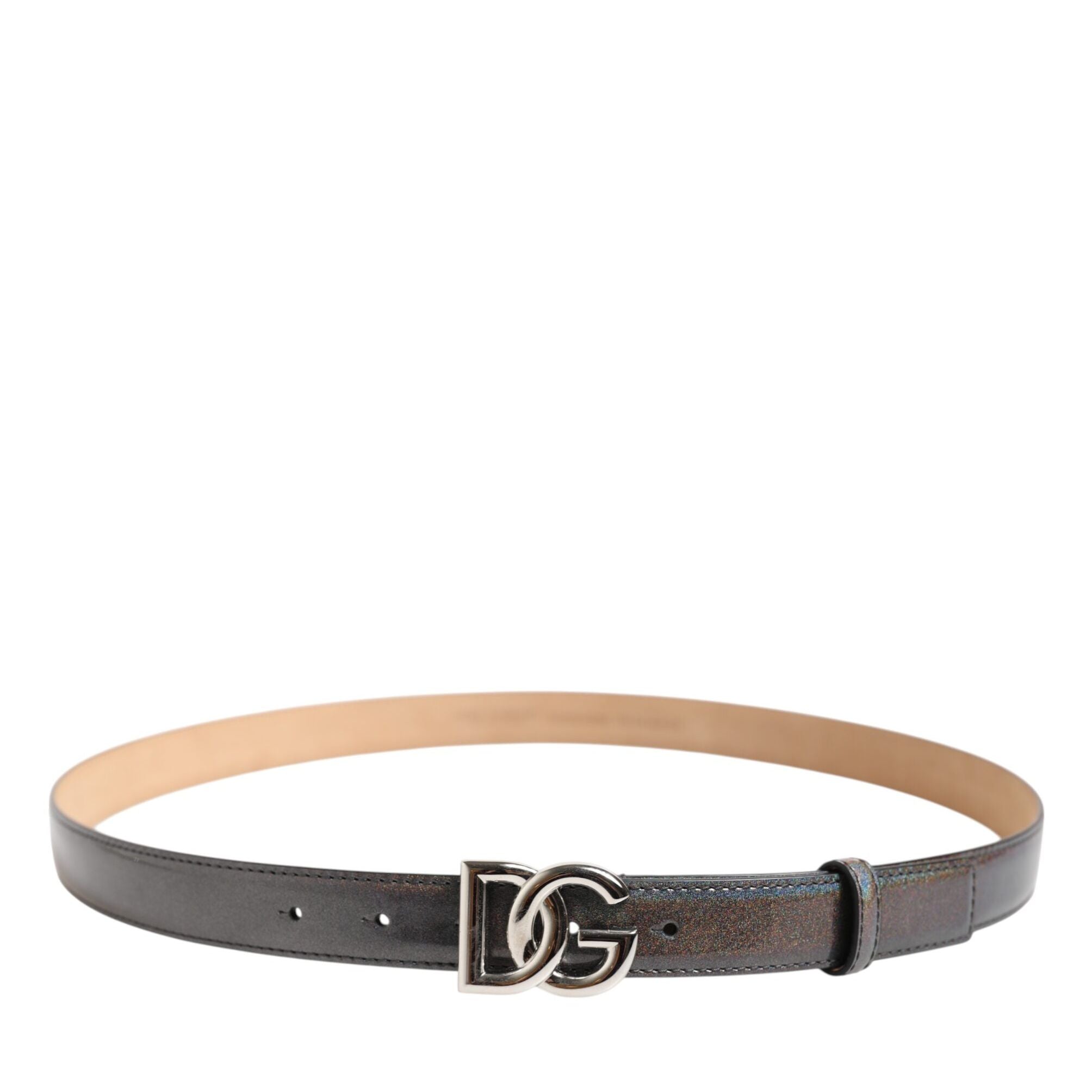 Dolce & Gabbana Metallic Leather Silver Tone Logo Buckle Belt