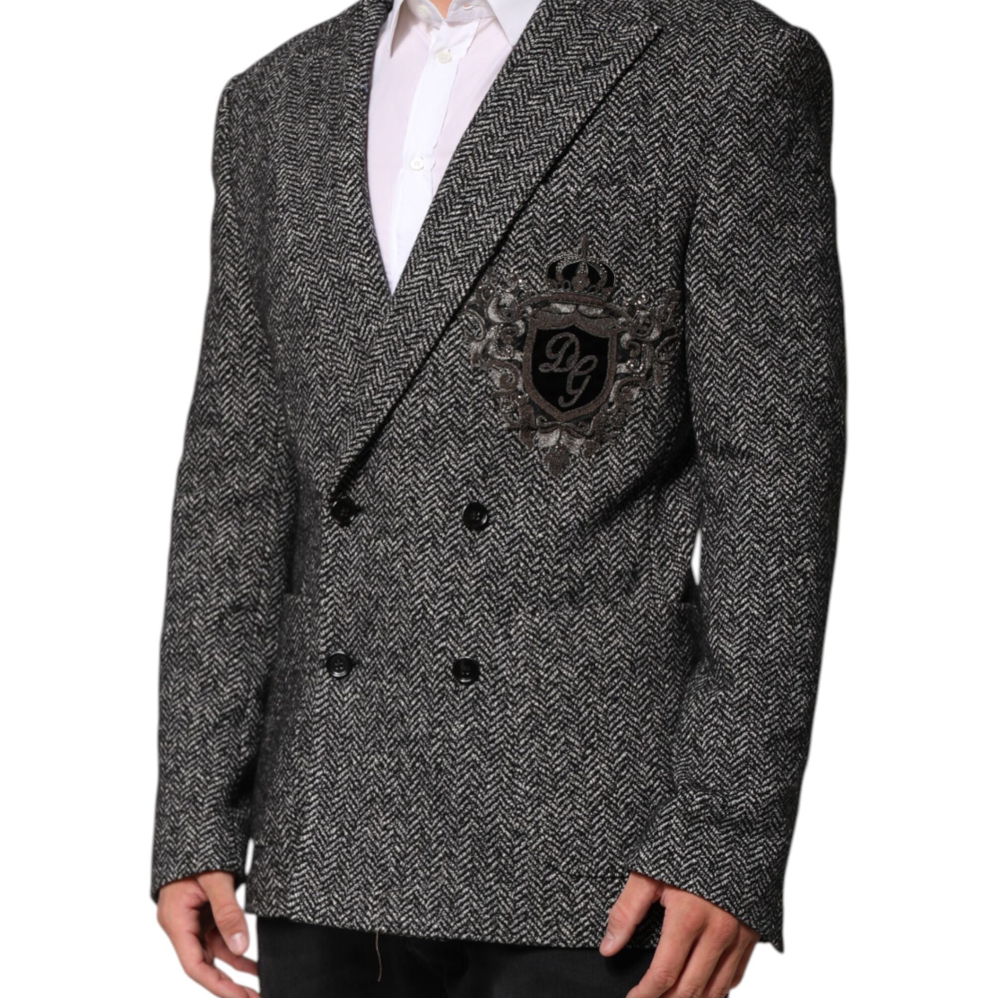 Dolce & Gabbana Black White Double Breasted Men Suit Blazer