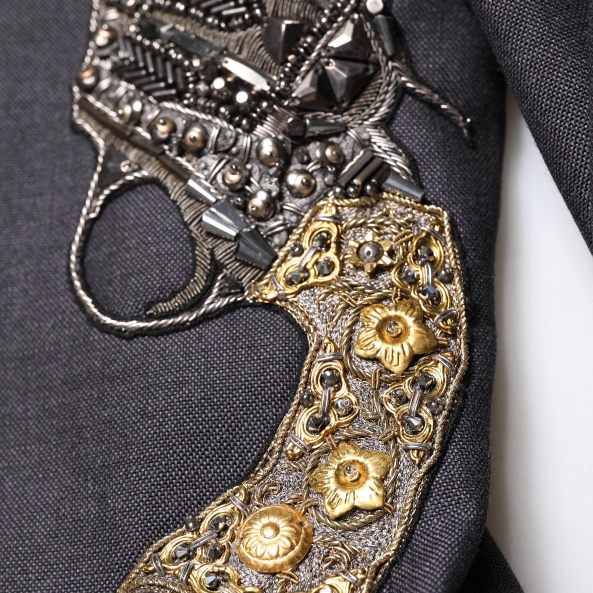Dolce & Gabbana Dark Gray Bee Embroidery Wool Coat Blazer