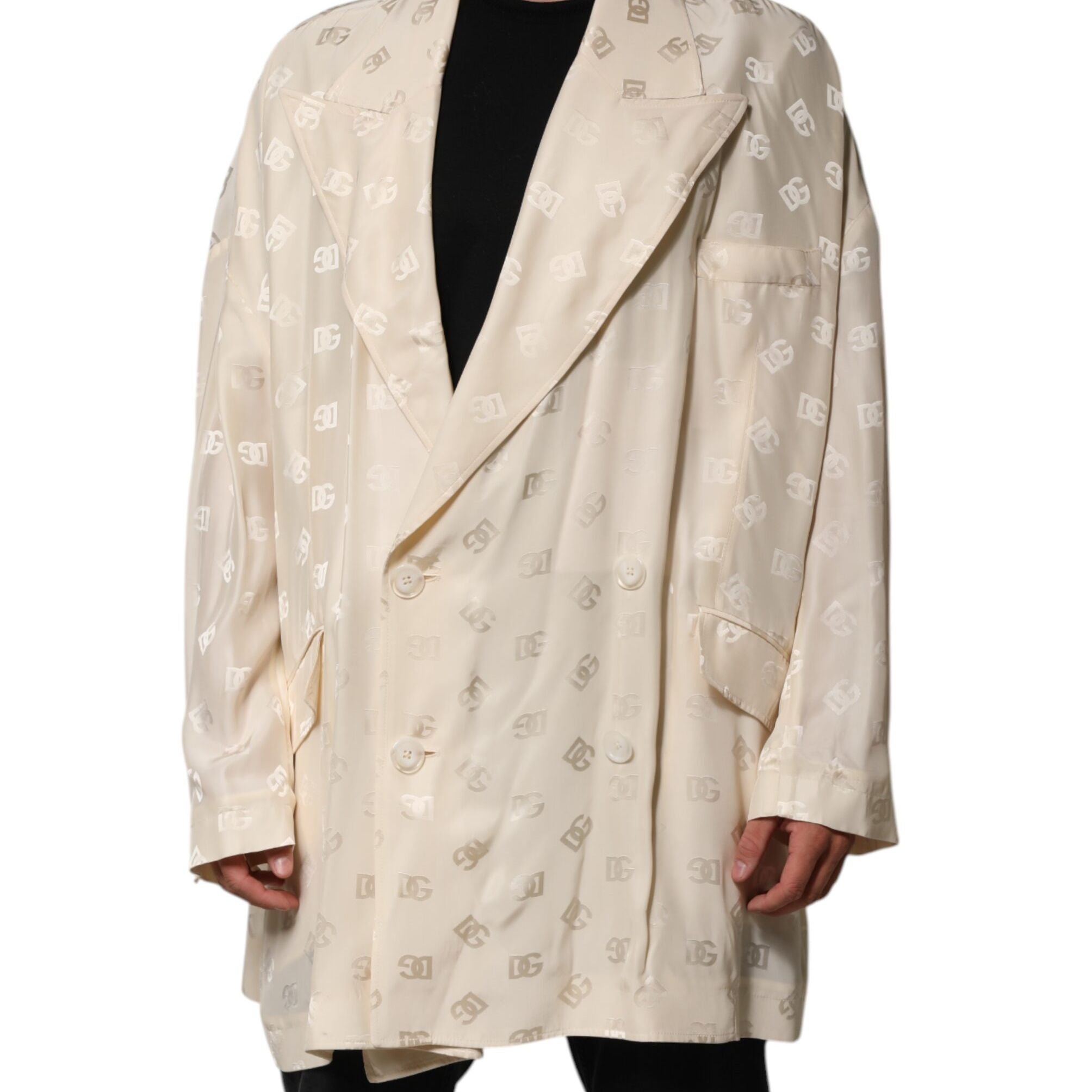 Dolce & Gabbana Beige Polyester Logo Monogram Coat Jacket