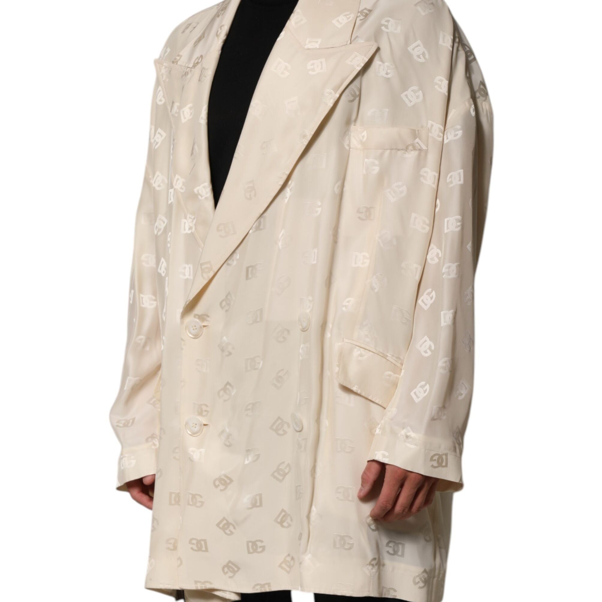 Dolce & Gabbana Beige Polyester Logo Monogram Coat Jacket