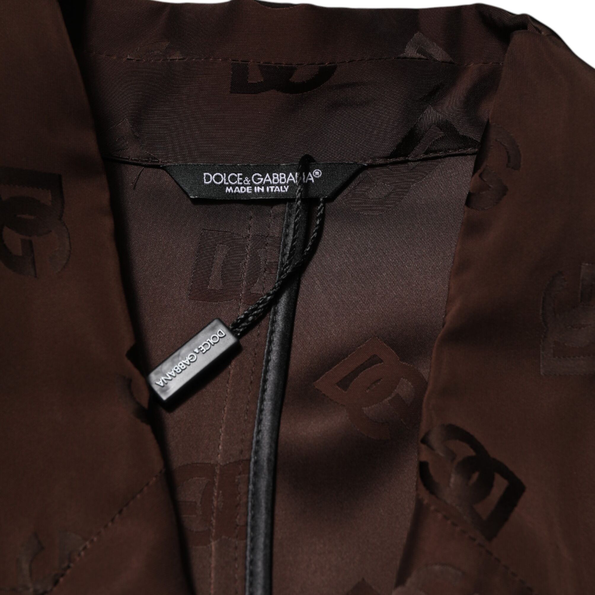Dolce & Gabbana Brown Polyester Logo Monogram Coat Jacket