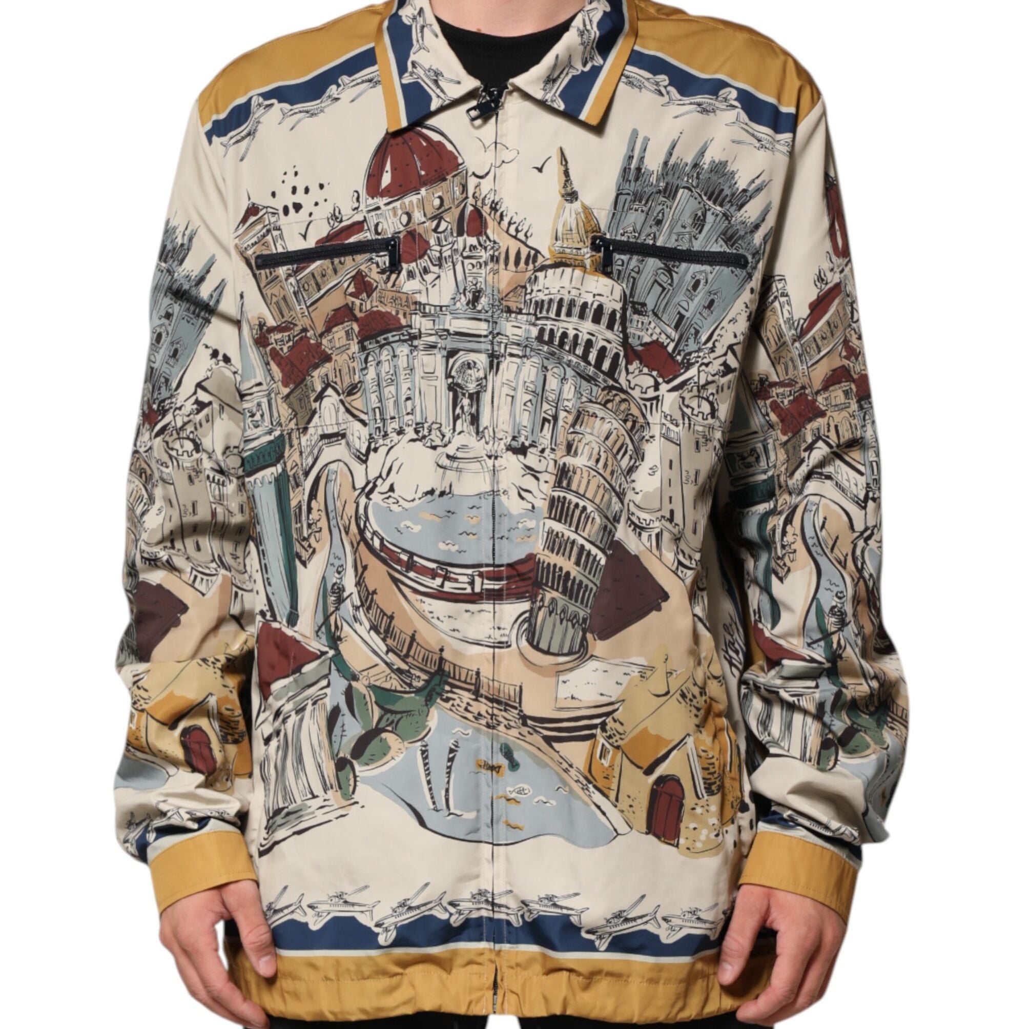 Dolce & Gabbana Multicolor Italian Motif Men Bomber Jacket