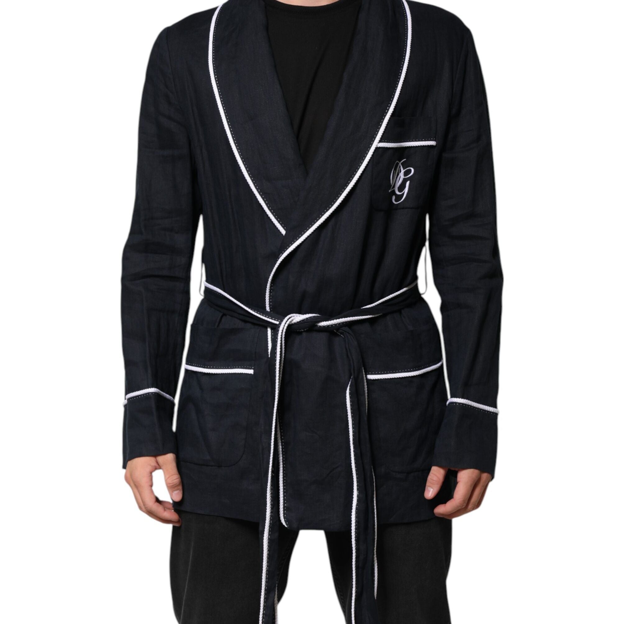 Dolce & Gabbana Dark Blue DG Embroidery Jacket Robe Blazer