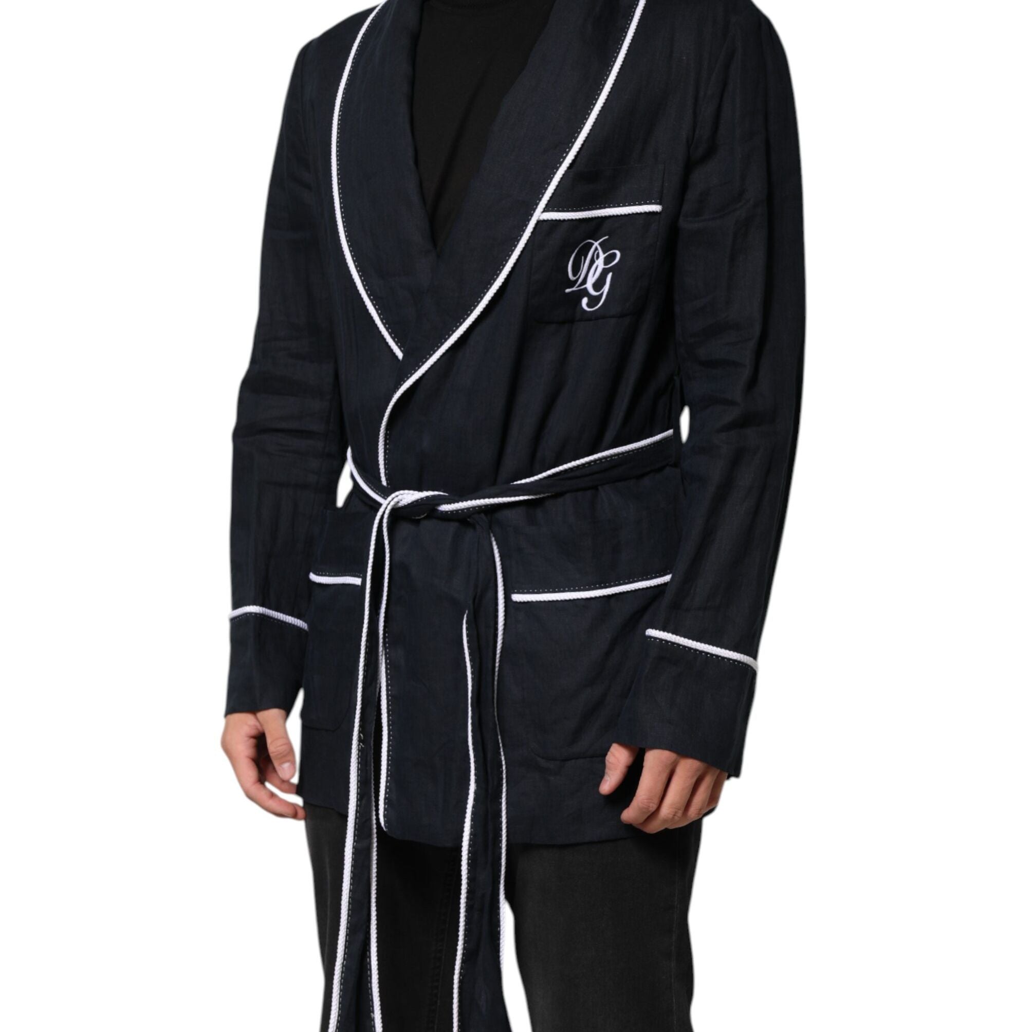 Dolce & Gabbana Dark Blue DG Embroidery Jacket Robe Blazer
