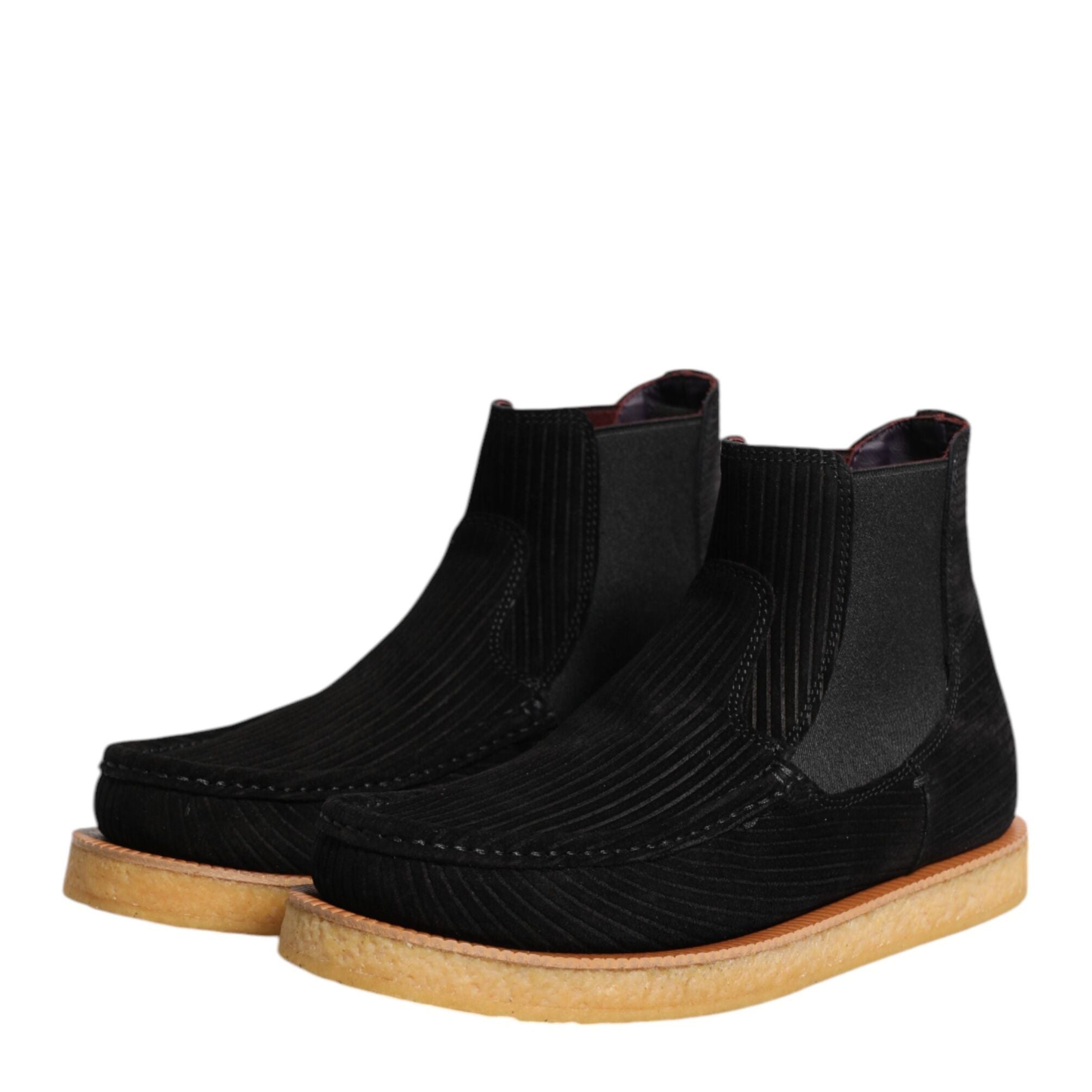 Dolce & Gabbana Black Calf Suede Slip On Ankle Boots Shoes