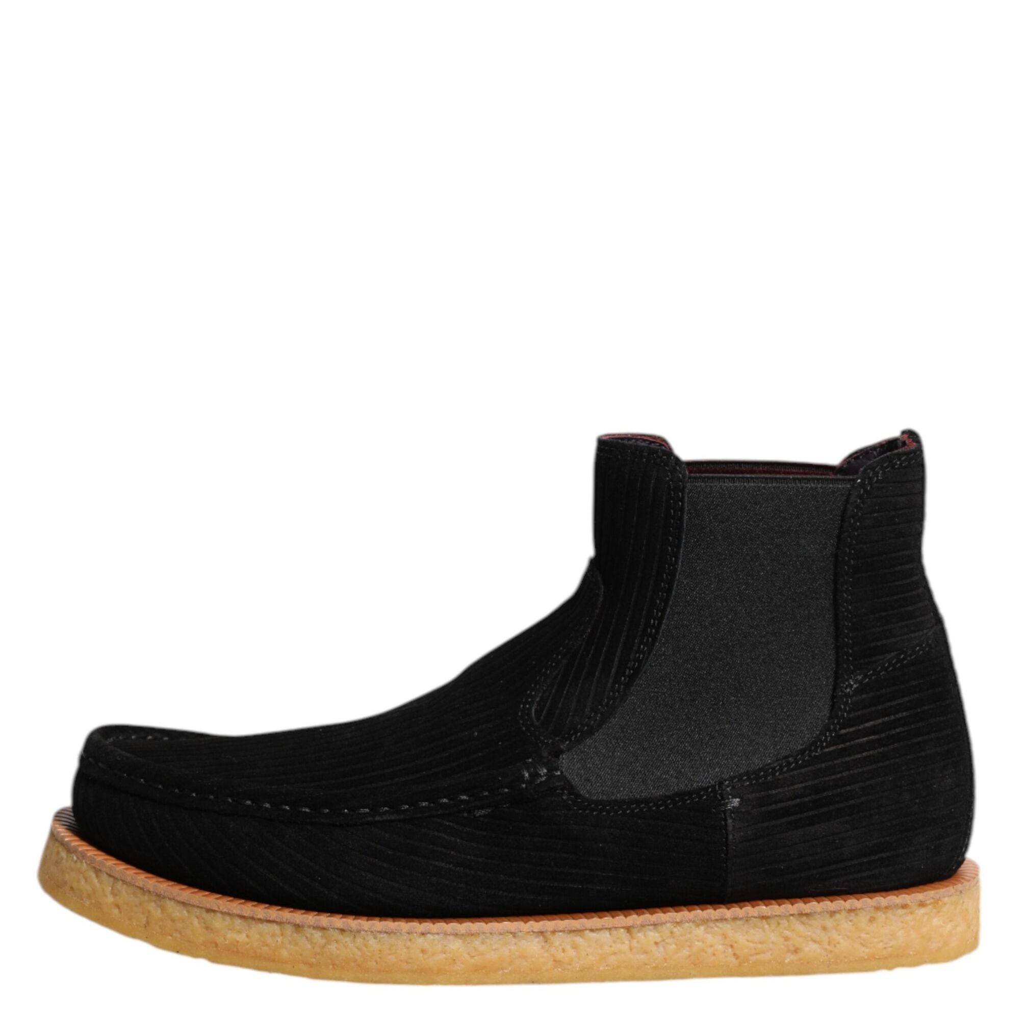 Dolce & Gabbana Black Calf Suede Slip On Ankle Boots Shoes