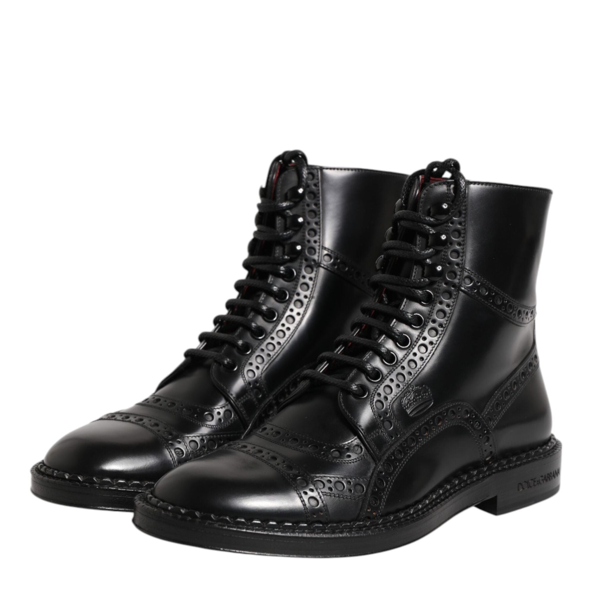 Dolce & Gabbana Black Leather Lace Up Mid Calf Boots Shoes