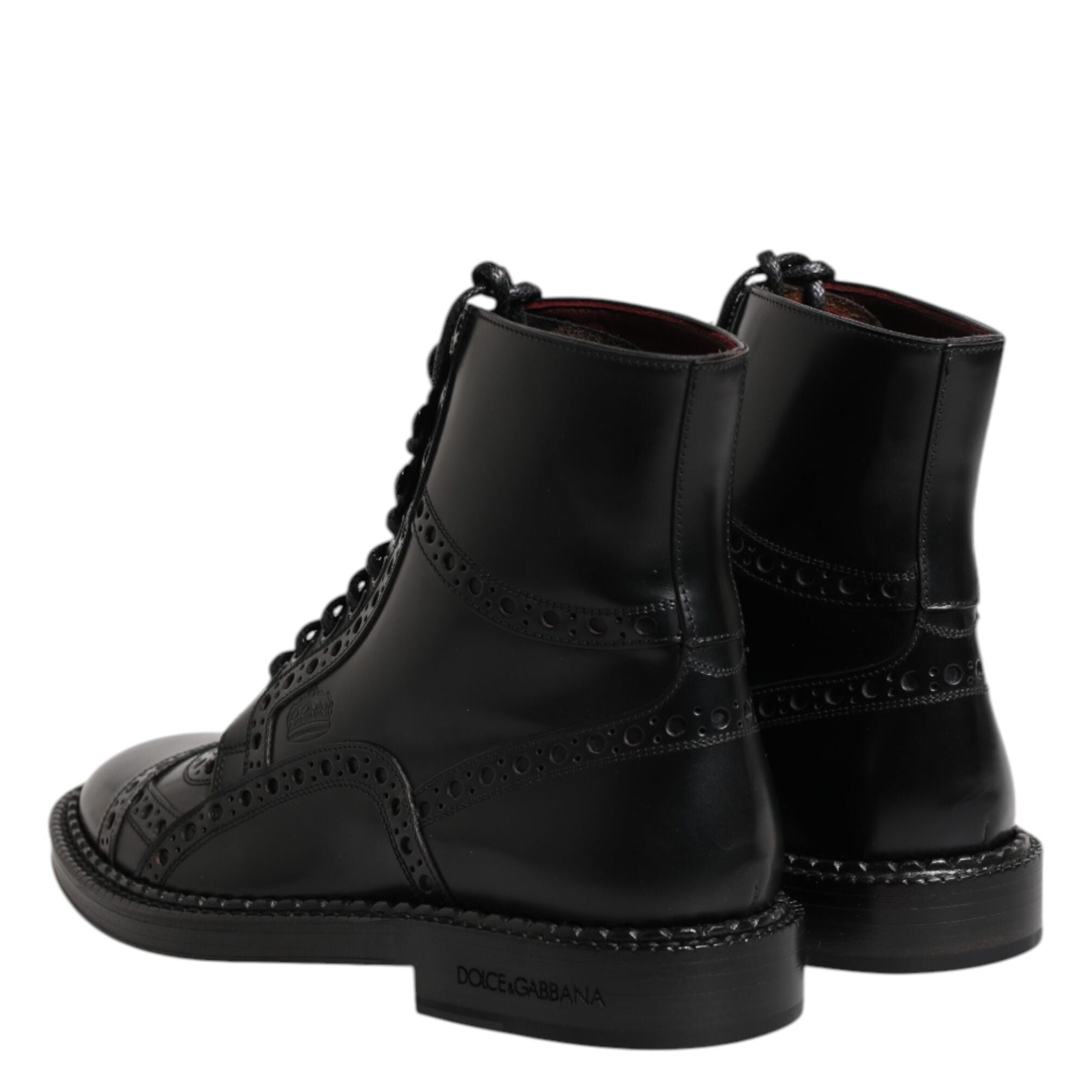 Dolce & Gabbana Black Leather Lace Up Mid Calf Boots Shoes
