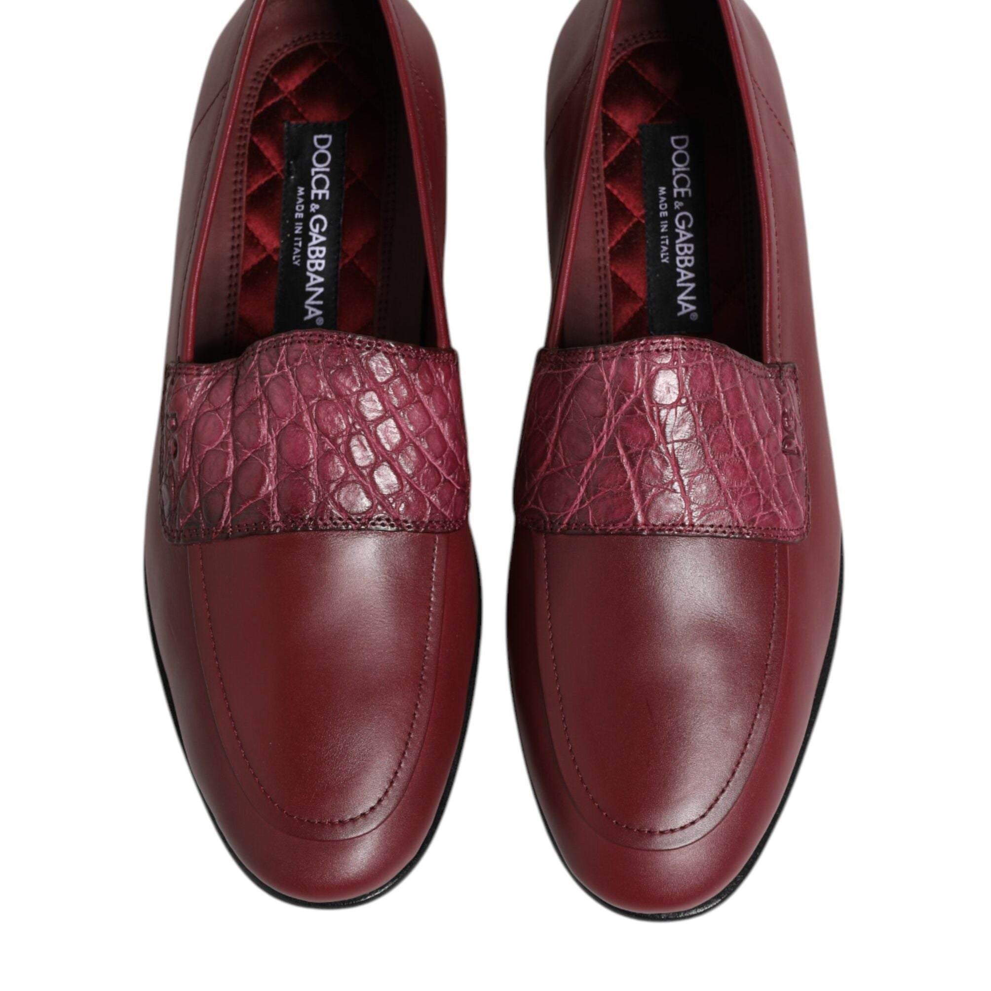 Dolce & Gabbana Burgundy Leather Formal Slip On Shoes