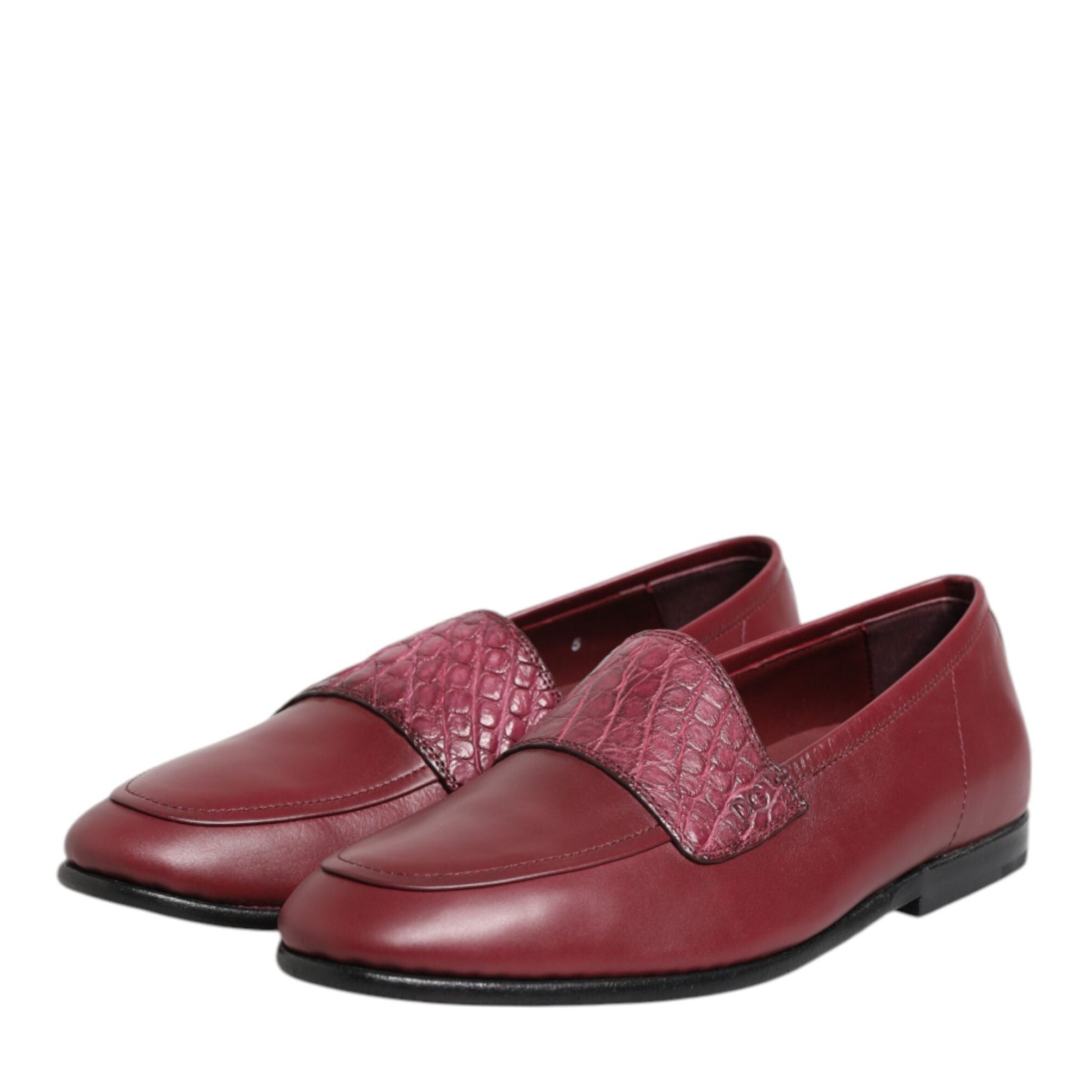 Dolce & Gabbana Burgundy Leather Formal Slip On Shoes