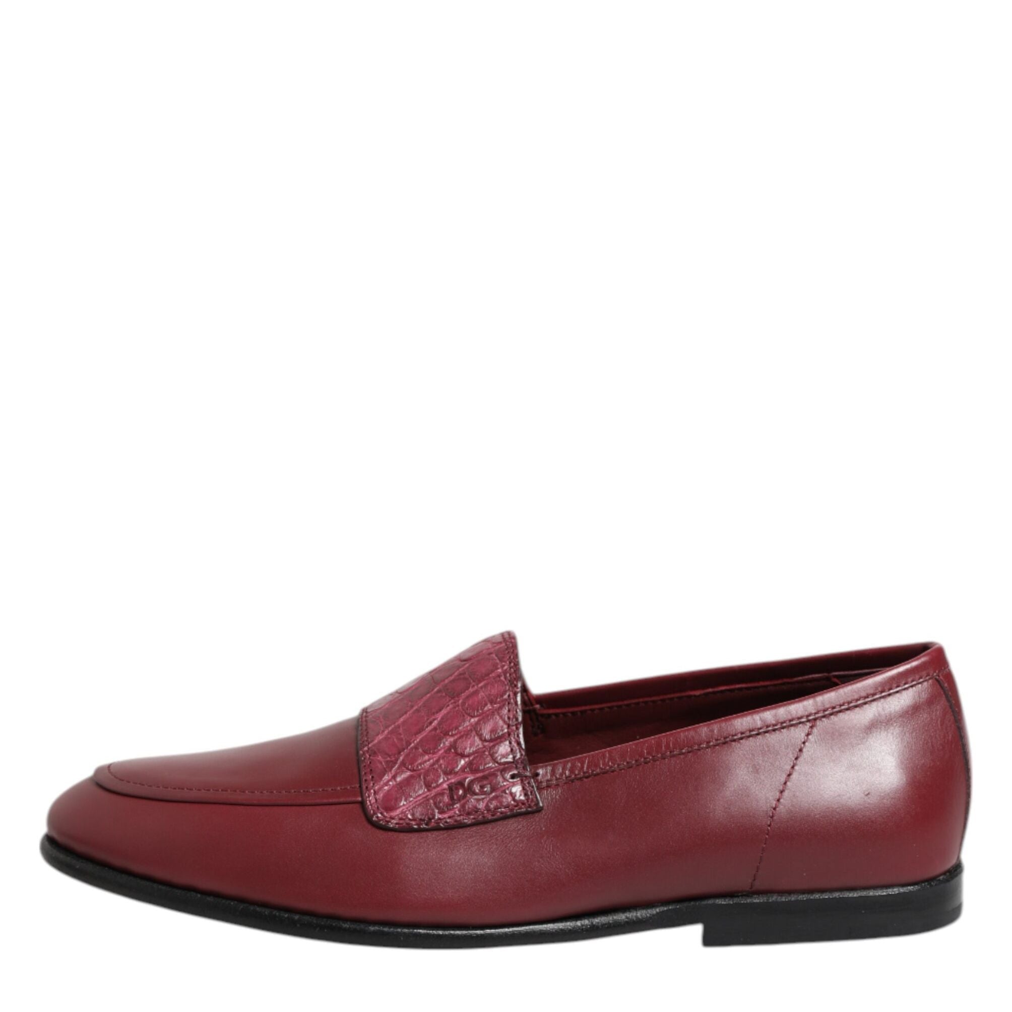 Dolce & Gabbana Burgundy Leather Formal Slip On Shoes