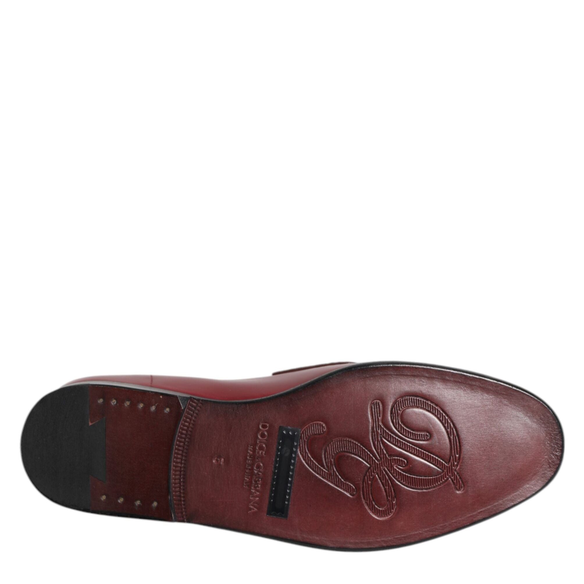 Dolce & Gabbana Burgundy Leather Formal Slip On Shoes