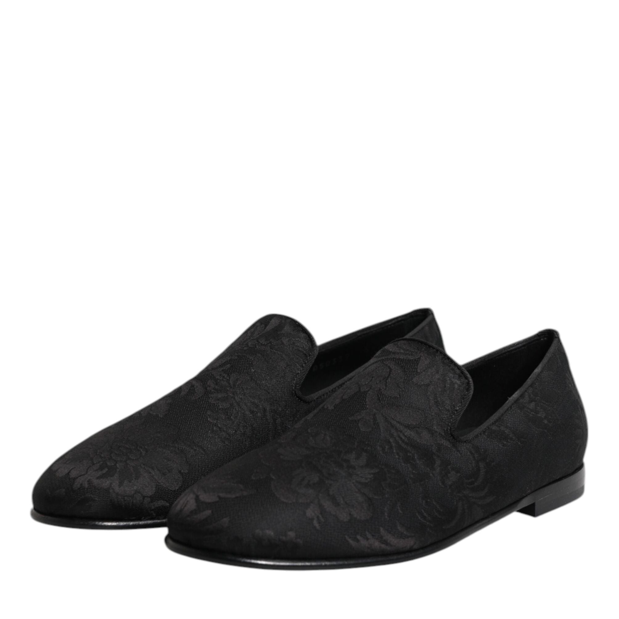 Dolce & Gabbana Black Floral Brocade Loafers Men Dress Shoes