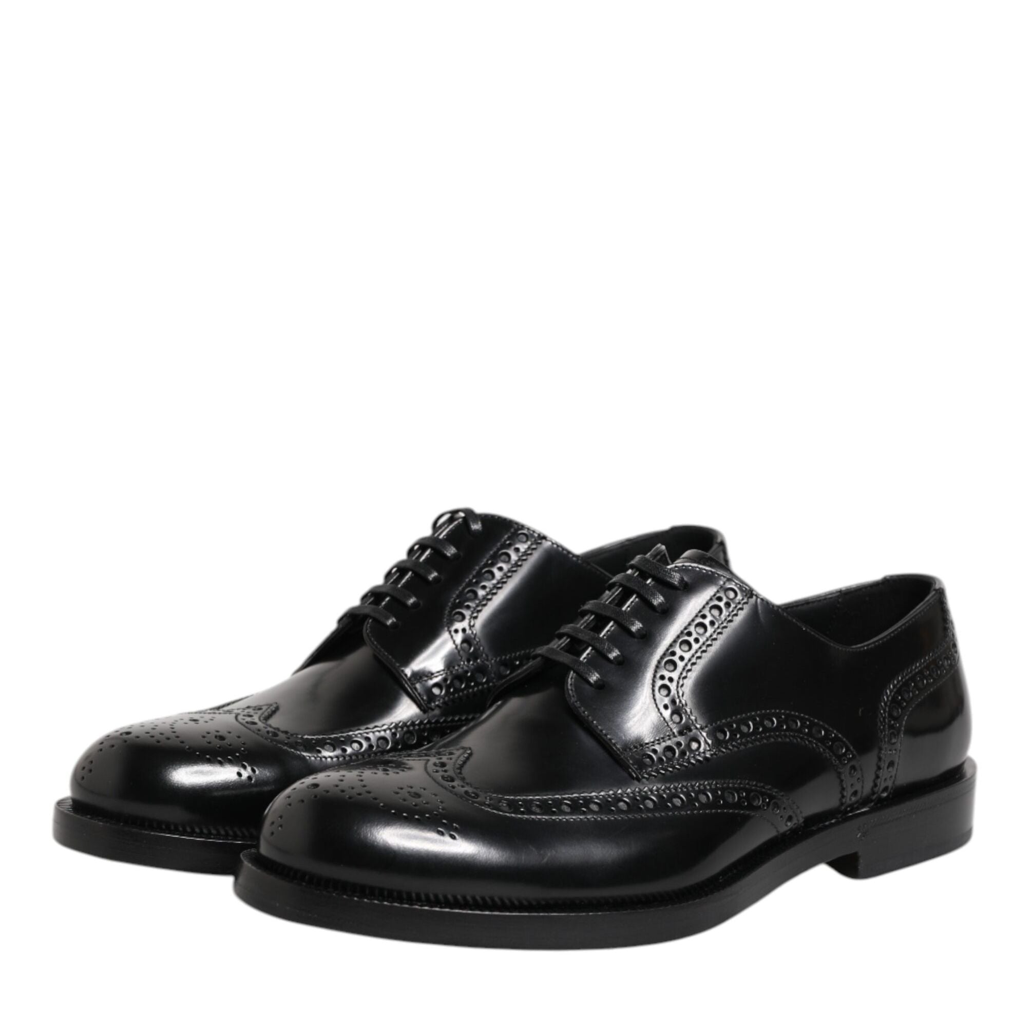 Dolce & Gabbana Black Leather Derby Wingtip Formal Shoes