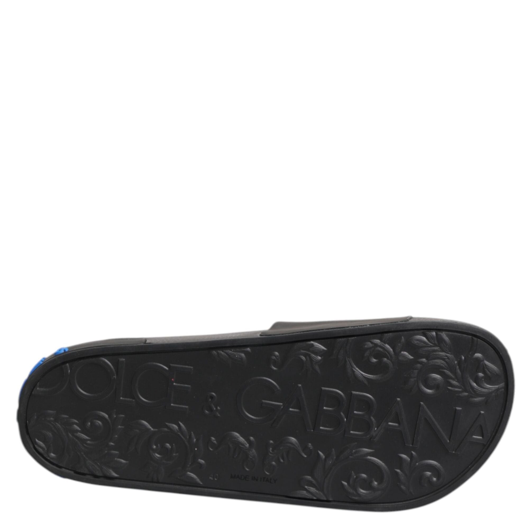 Dolce & Gabbana Black Leather Slides Flats Beachwear Shoes