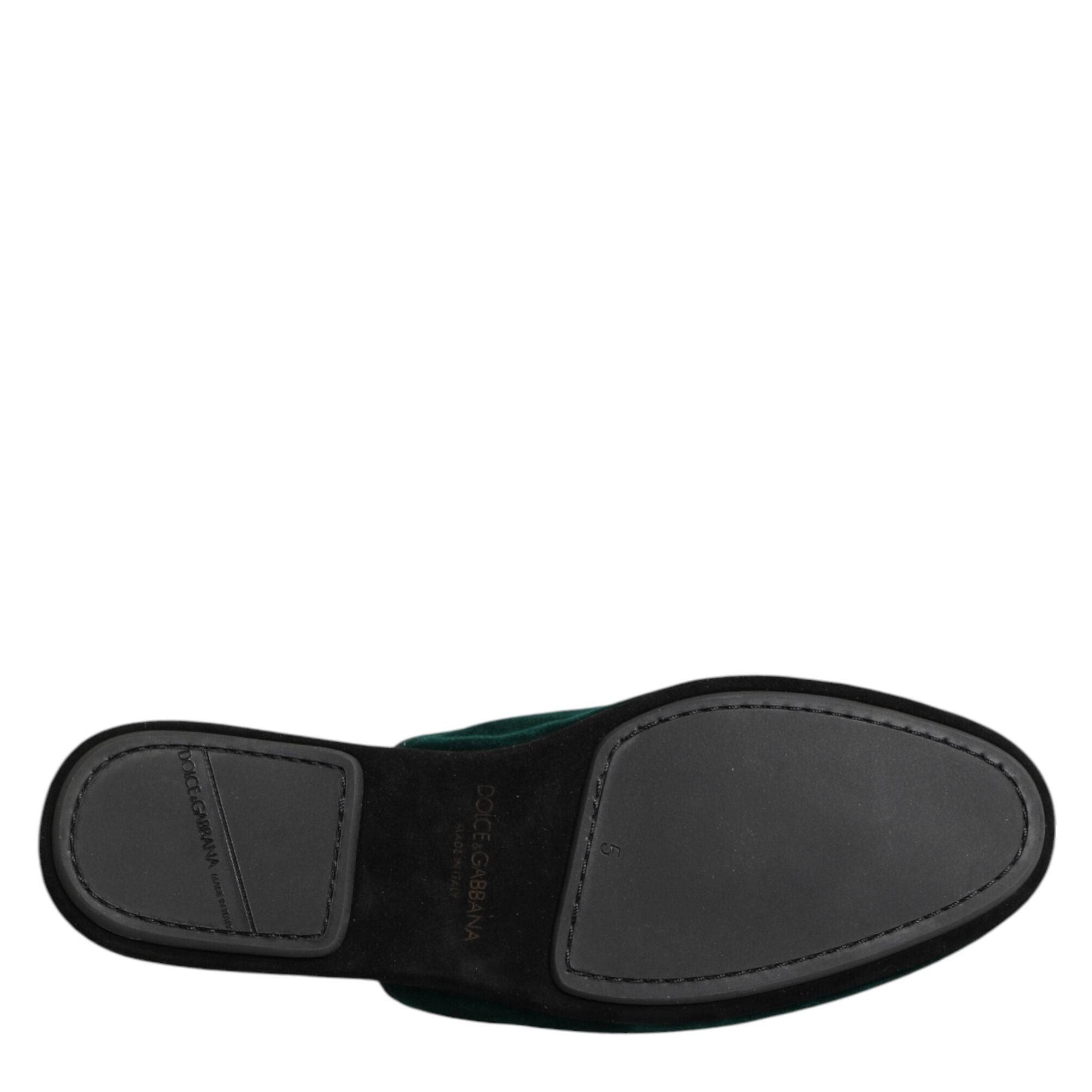 Dolce & Gabbana Green Velvet Cross Embellished Slippers Shoes