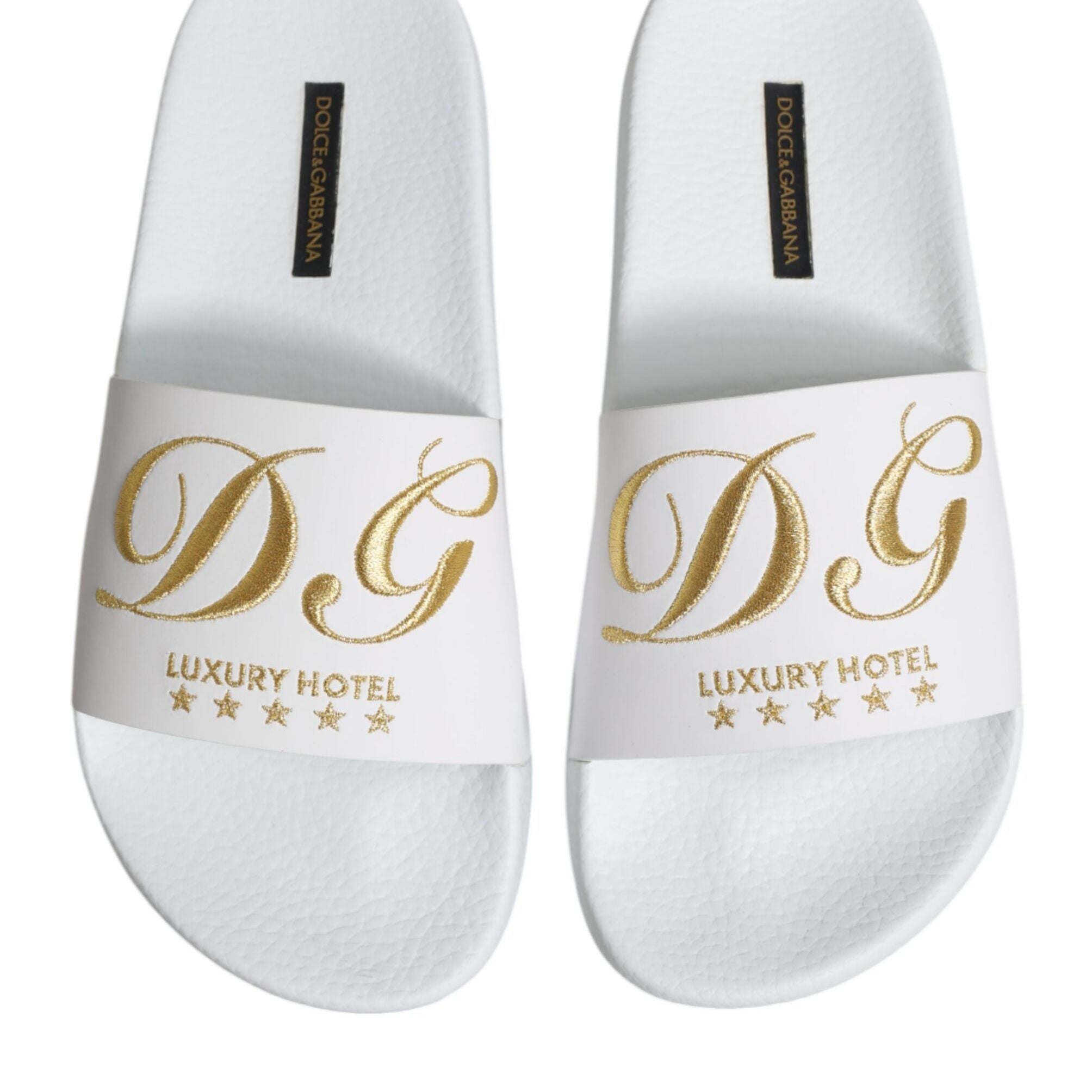 Dolce & Gabbana White Leather Slides Sandals Beachwear Shoes