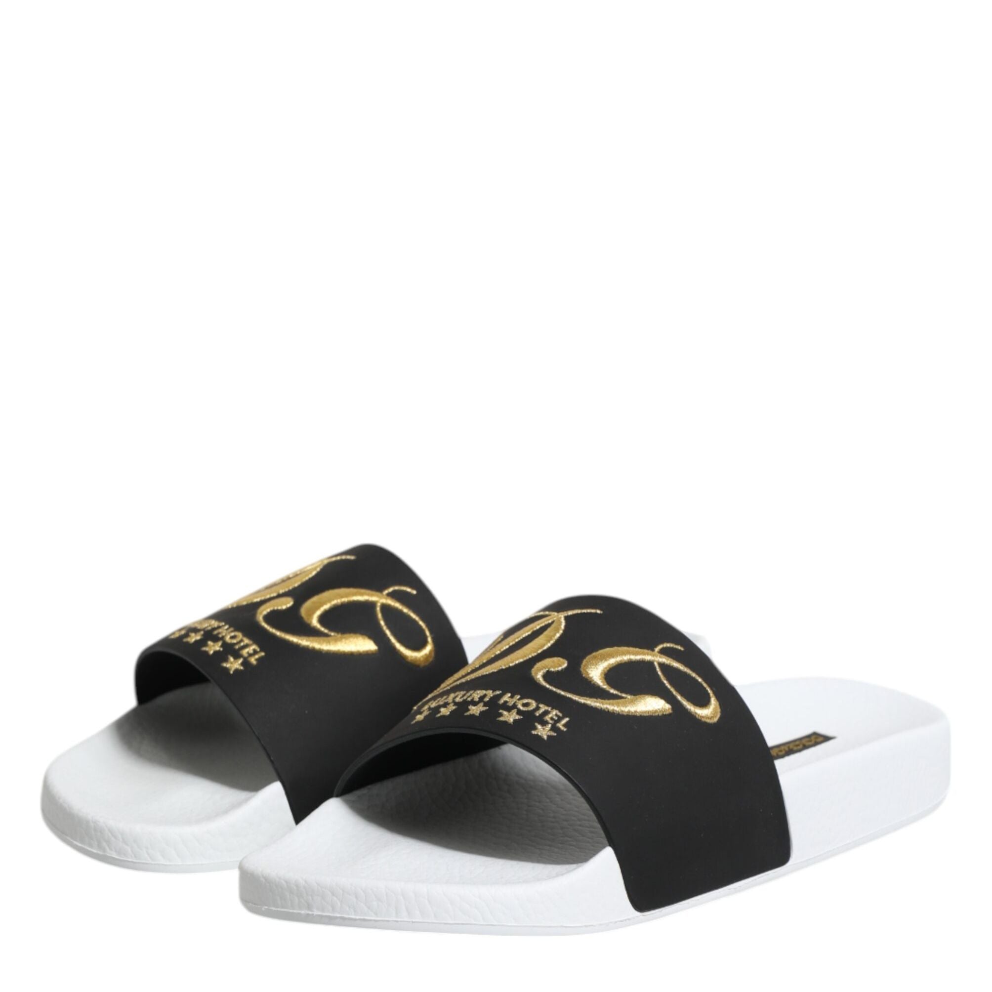 Dolce & Gabbana White Black Leather Sandals Beachwear Shoes