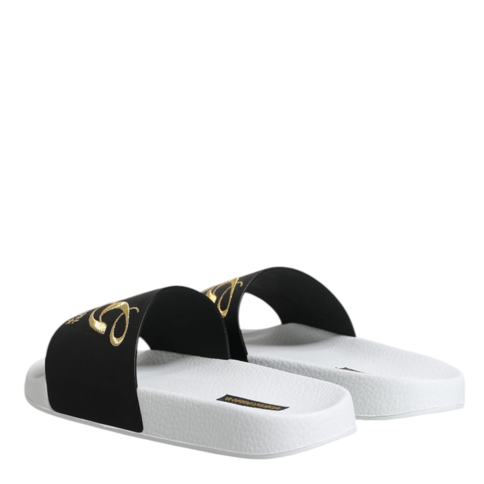 Dolce & Gabbana White Black Leather Sandals Beachwear Shoes