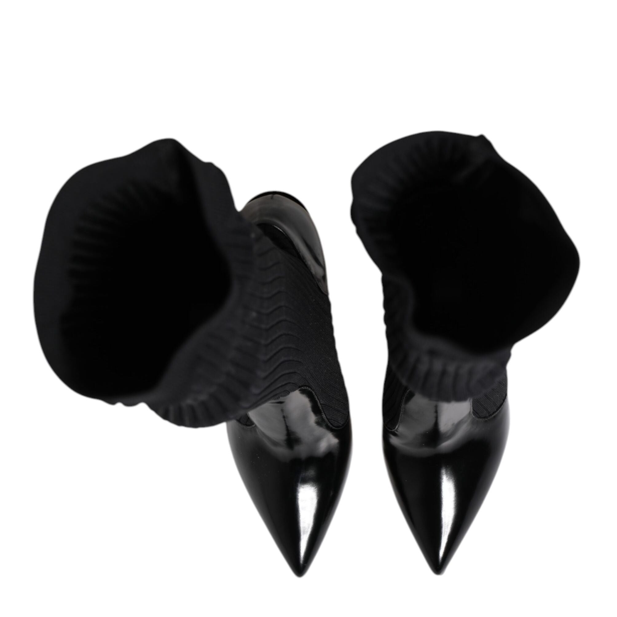 Dolce & Gabbana Black Leather Ribbed Knit Knee Boots Shoes