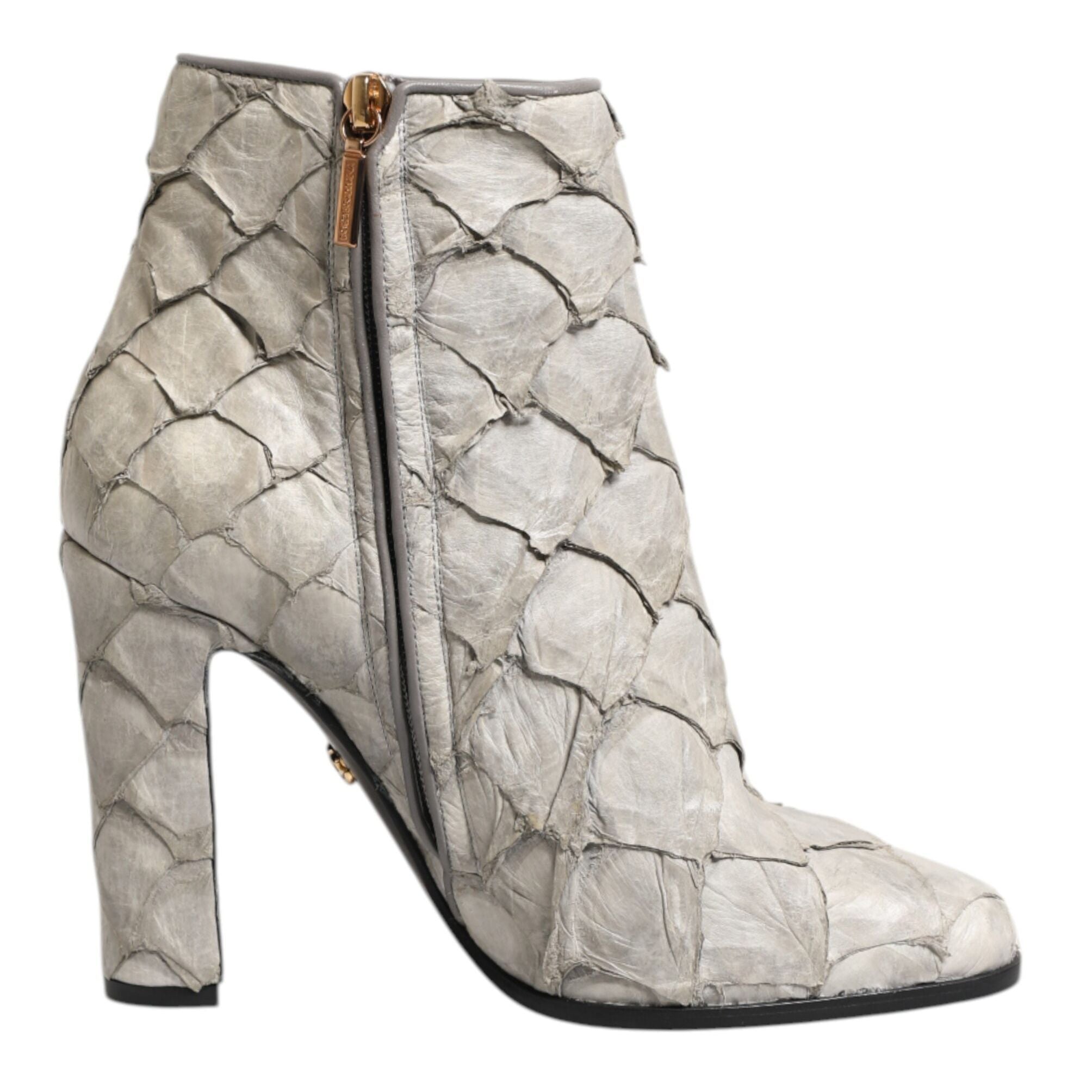 Dolce & Gabbana Off White Leather Heels Ankle Boots Shoes
