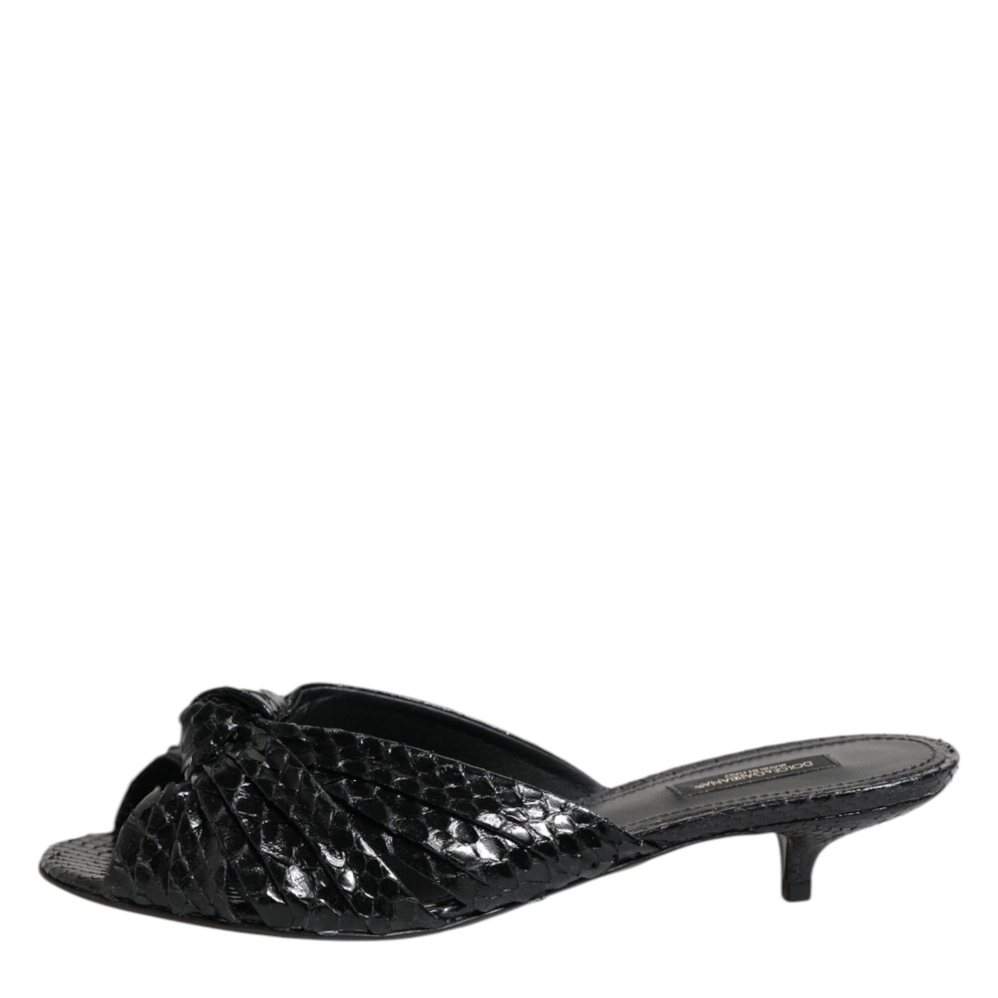 Dolce & Gabbana Black Leather Heels Slides Sandals Shoes