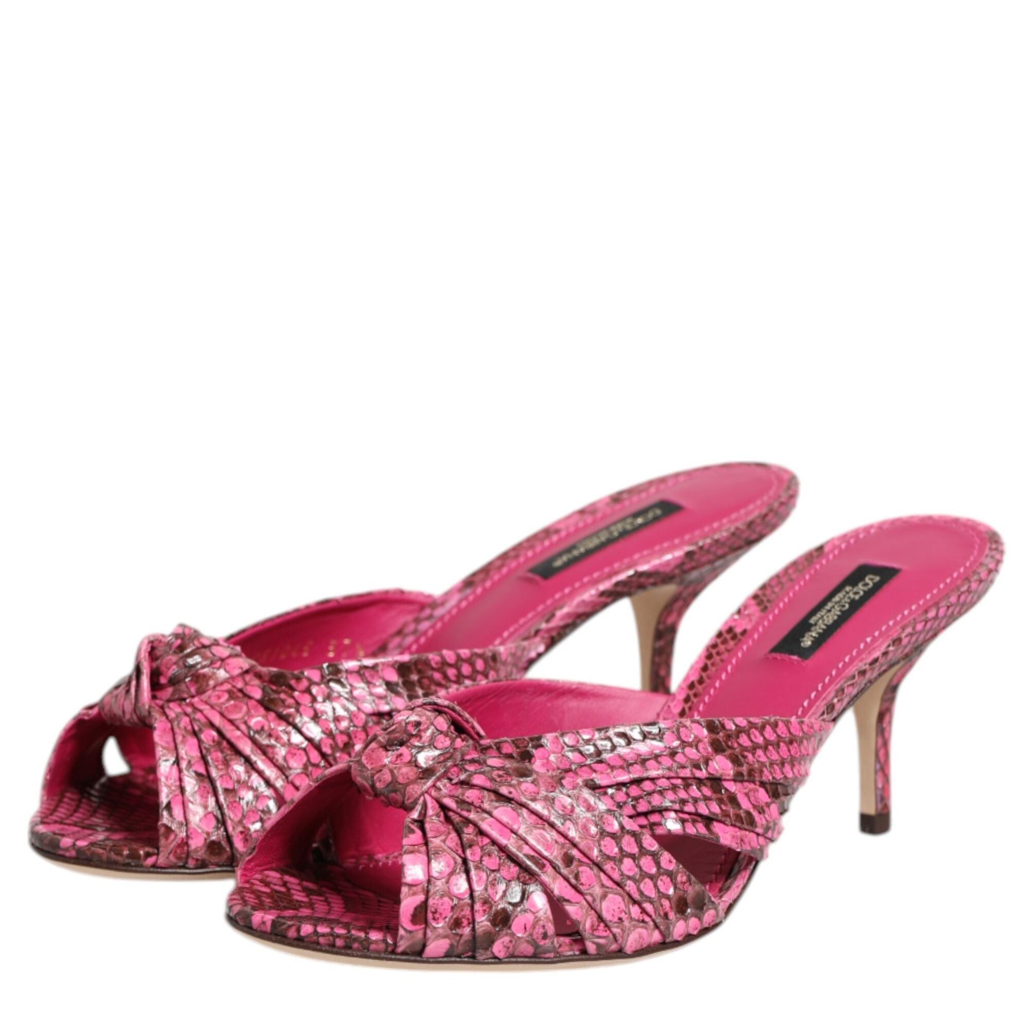 Dolce & Gabbana Pink Leather Heels Slides Sandals Shoes