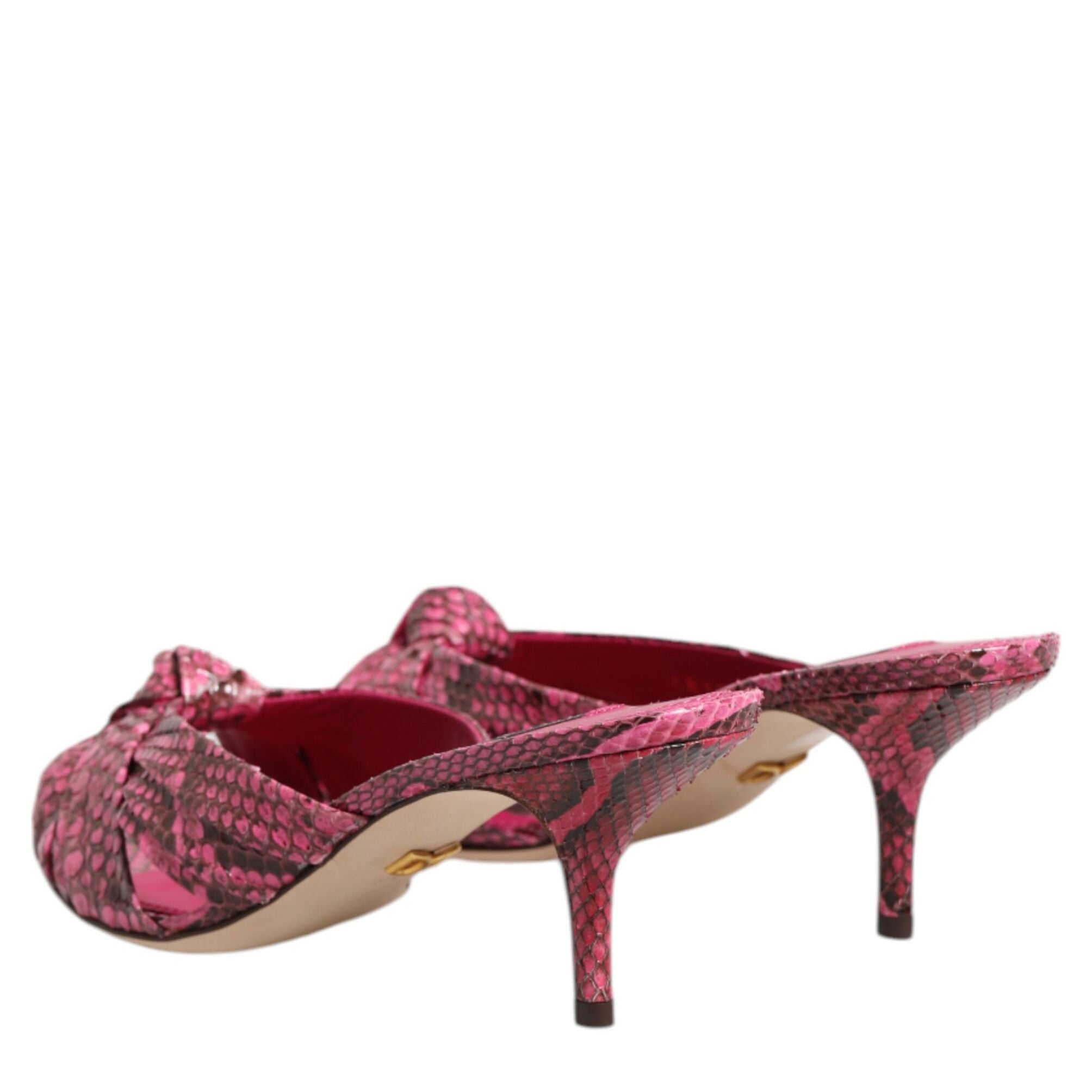 Dolce & Gabbana Pink Leather Heels Slides Sandals Shoes