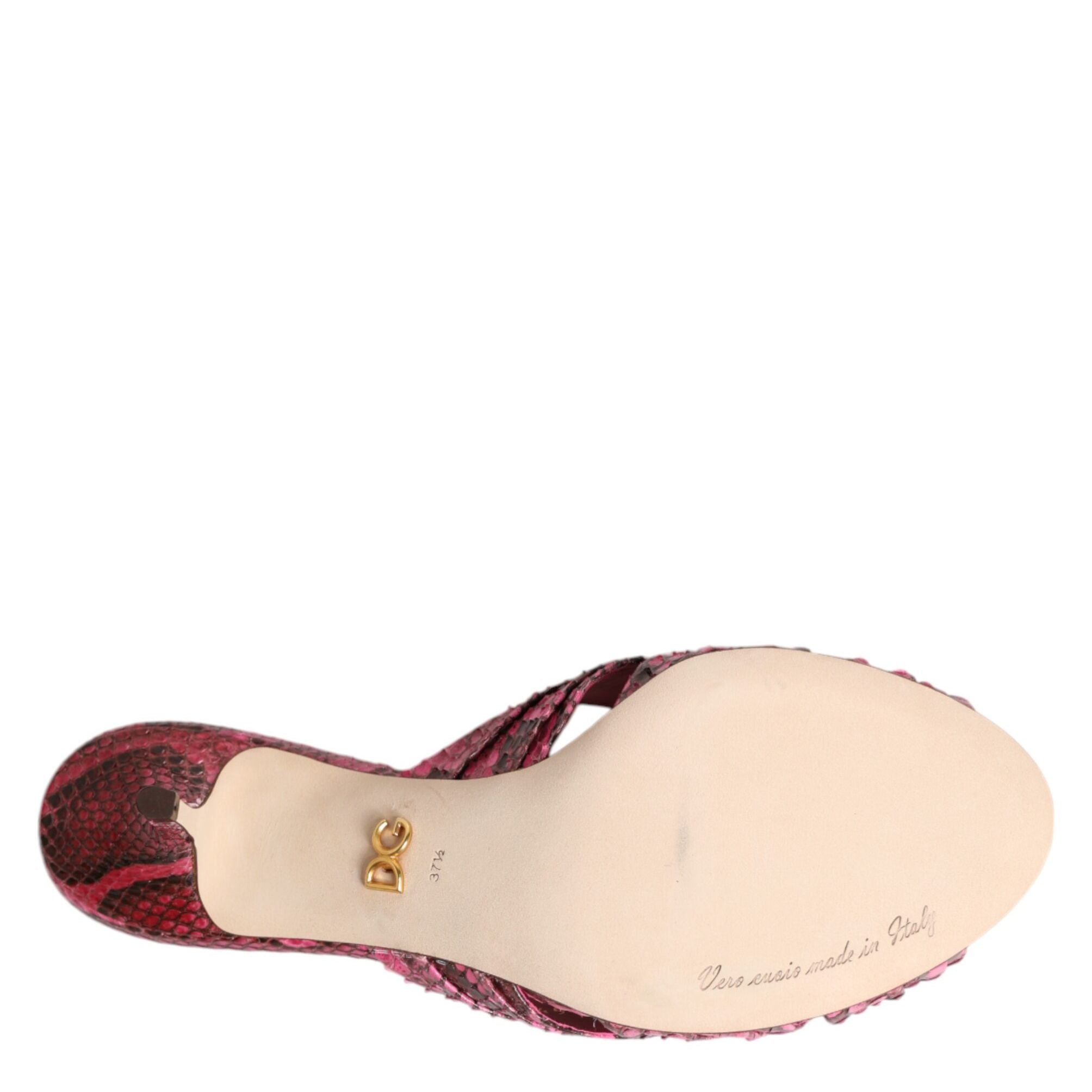 Dolce & Gabbana Pink Leather Heels Slides Sandals Shoes