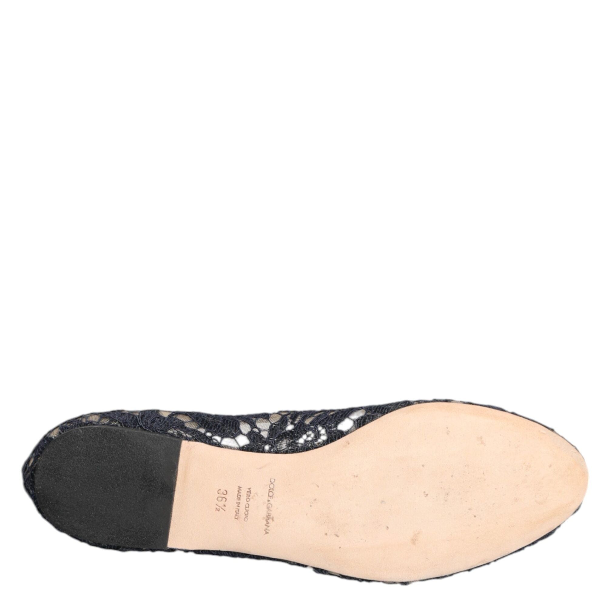 Dolce & Gabbana Blue Taormina Lace Crystals Flats Shoes