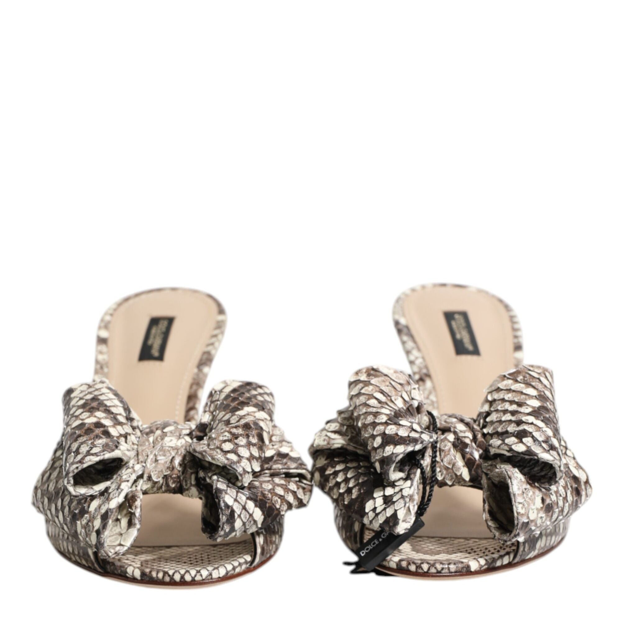 Dolce & Gabbana Multicolor Keira Bow Leather Peep Toe Mules Shoes