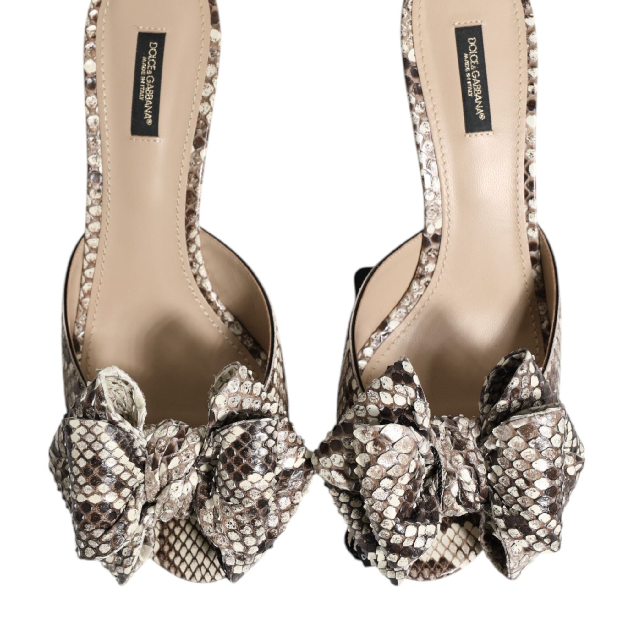 Dolce & Gabbana Multicolor Keira Bow Leather Peep Toe Mules Shoes